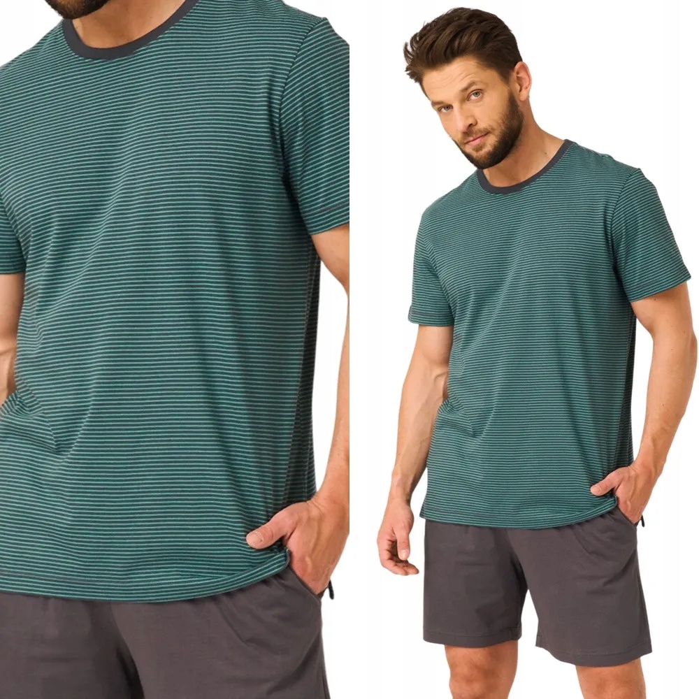 Pánské Pyžamo Key 317 s proužky L 48 Tmavě zelená