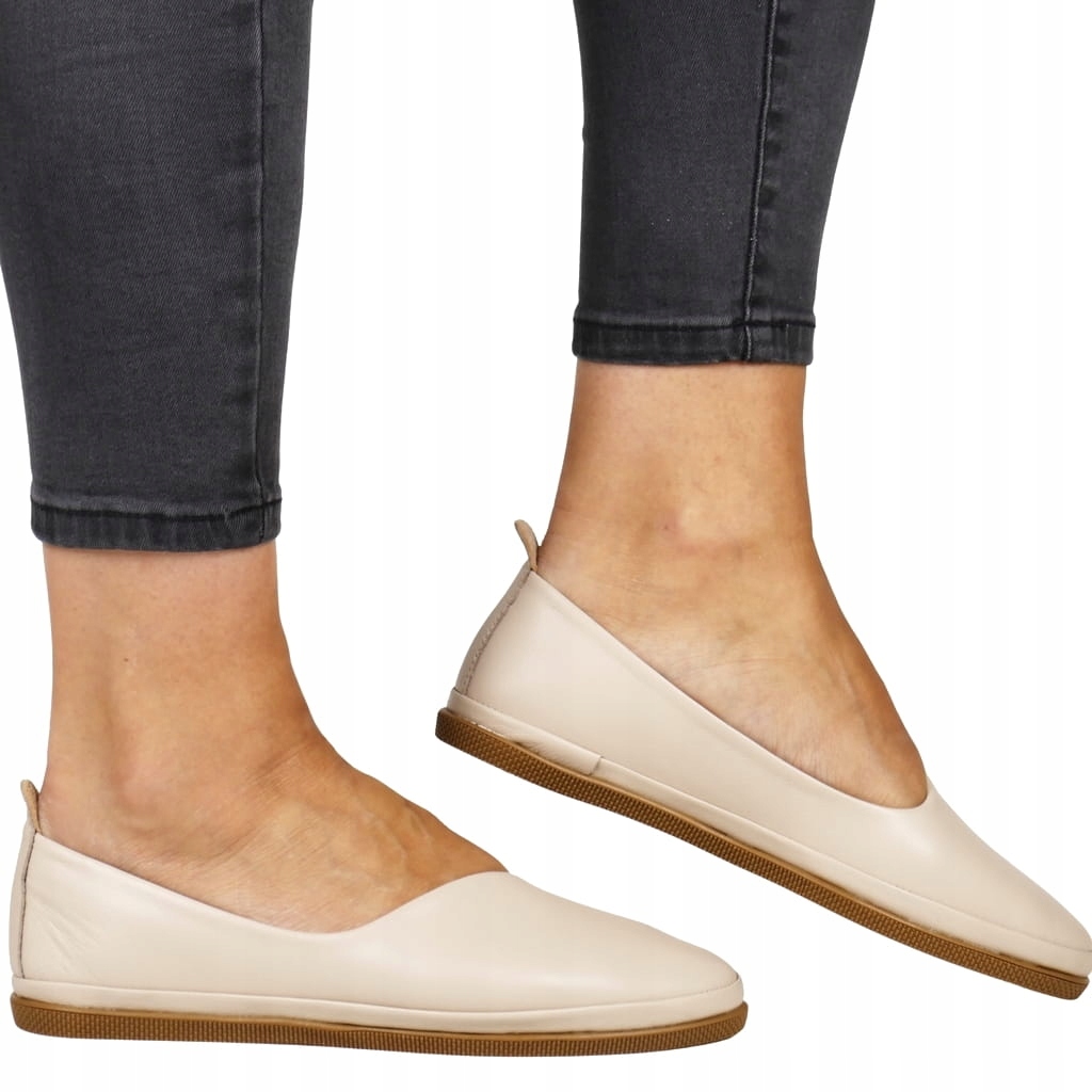 Dámské Kožené Baleríny Ploché Béžové Pohodlné Měkké Nazouvací Boty