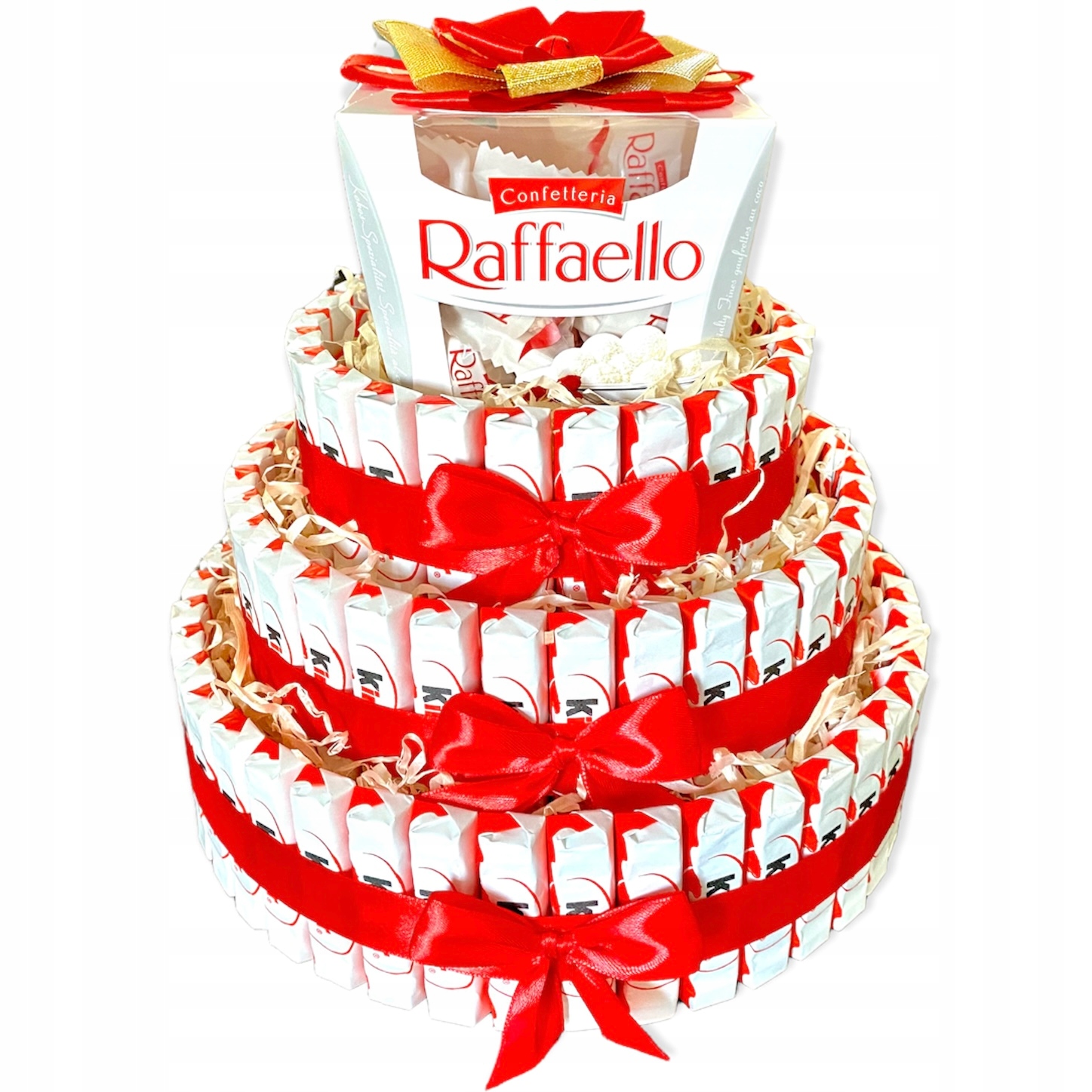 Tort 3 piętrowy zestaw z Kinder czekoladek i Raffaello na Urodziny