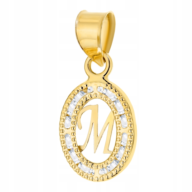 Zlatý Přívěsek Přívěsek pr. 585 14k Oválný s písmenem M a bílými zirkony