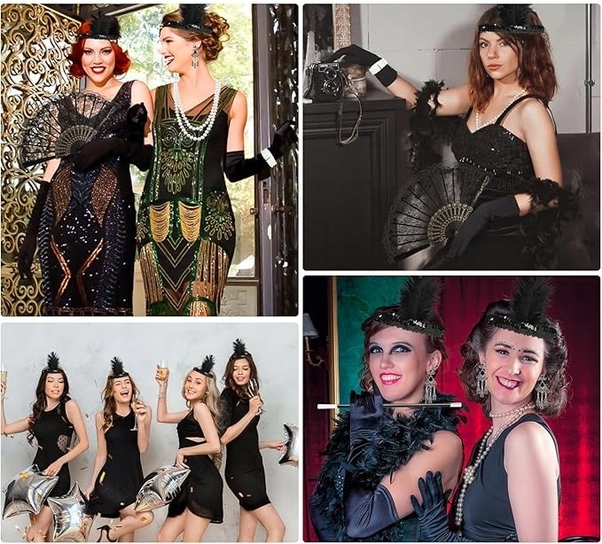 AKCESORIA DAMSKIE RETRO STYL GATSBY PERŁY WACHLARZ PRZEBRANIE LATA XX 6 EL. Kod producenta AKCESORIA STRÓJ KOSTIUM RETRO KOBIETA LATA 20