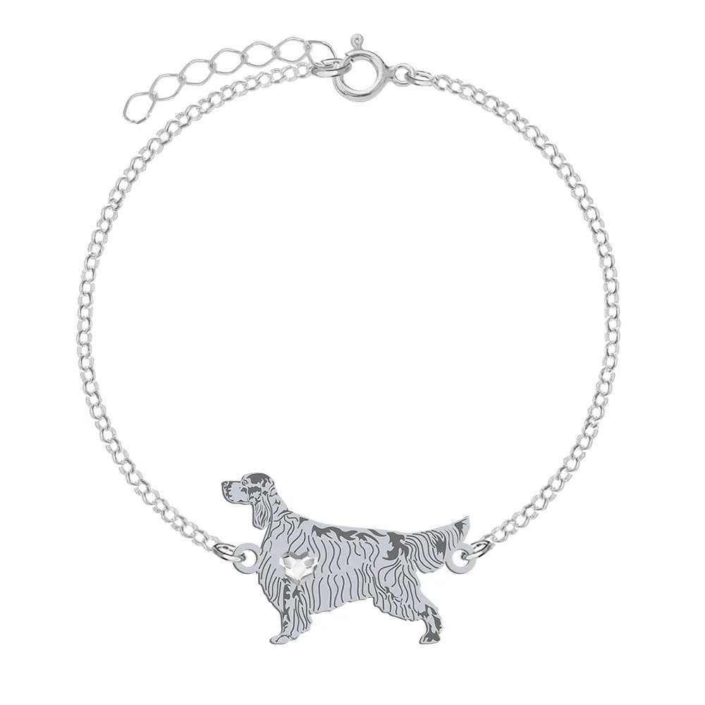 Stříbrný náramek se psem plemene Anglický setr 925 Řetízek Gravírování Bonus