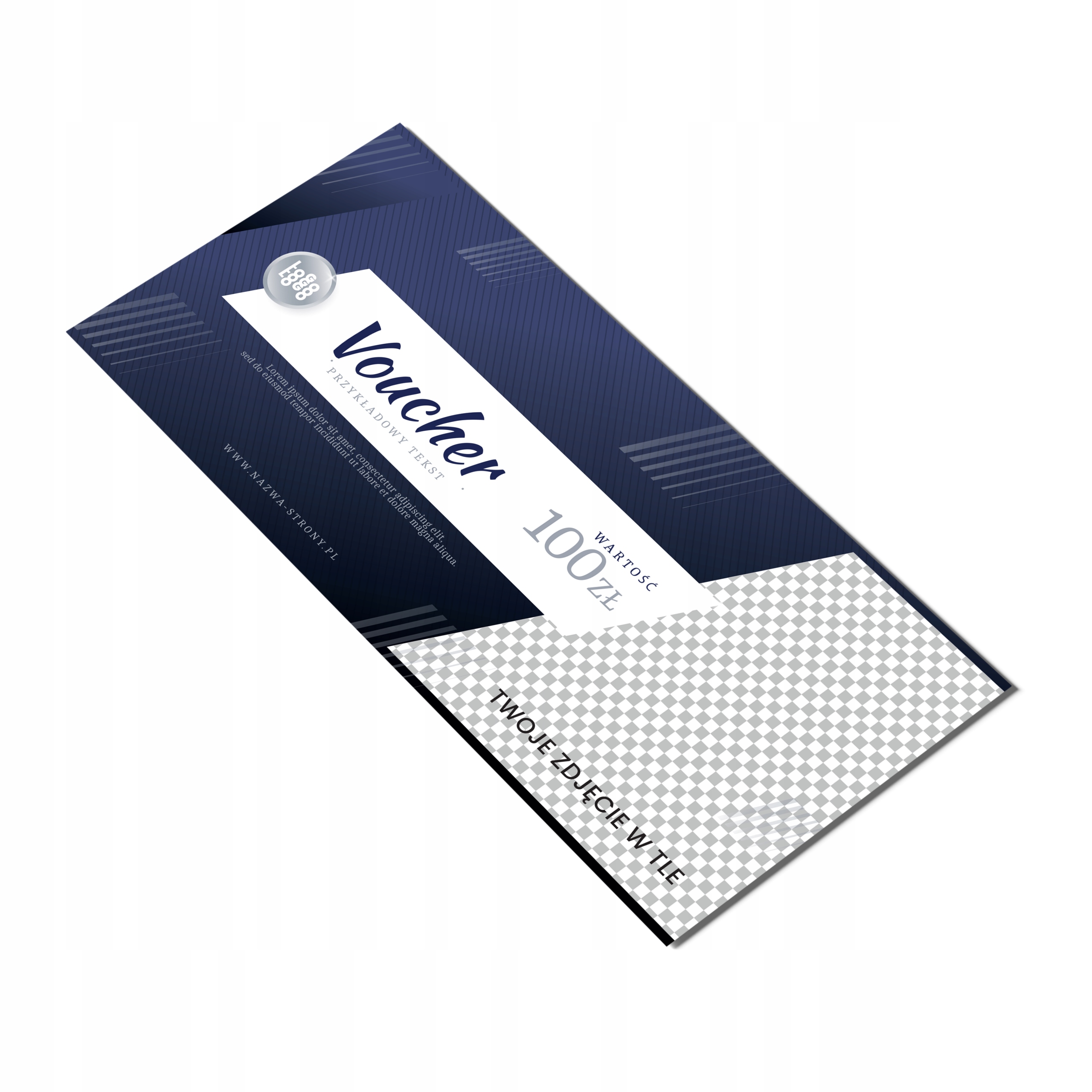 Vouchery upominkowe DL MAT granatowe TWOJE ZDJĘCIE GOTOWY SZABLON 100 sztuk Format papieru format DL