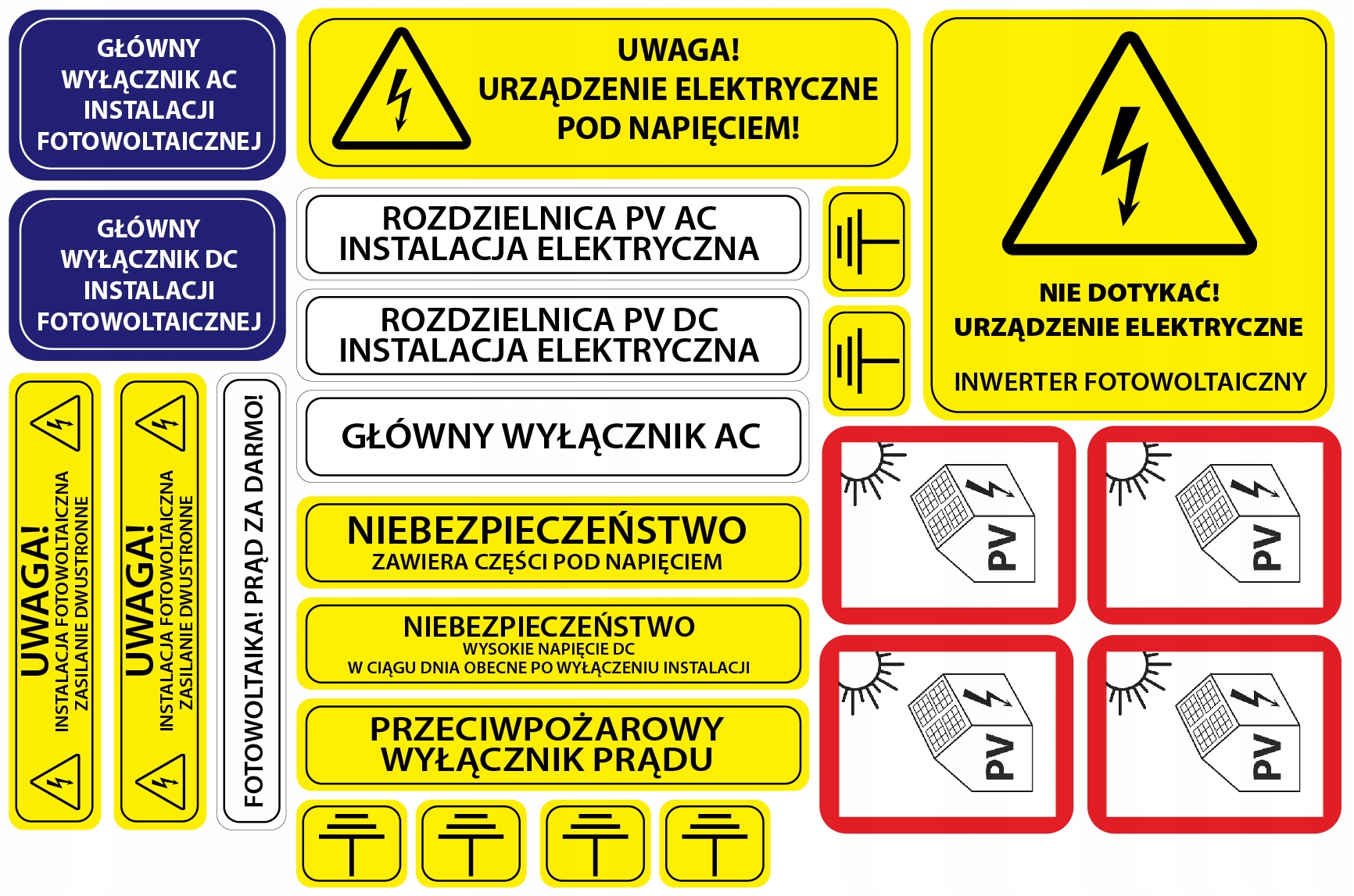 

naklejki elektryczne Fotowoltaika Pv 5 zestawów