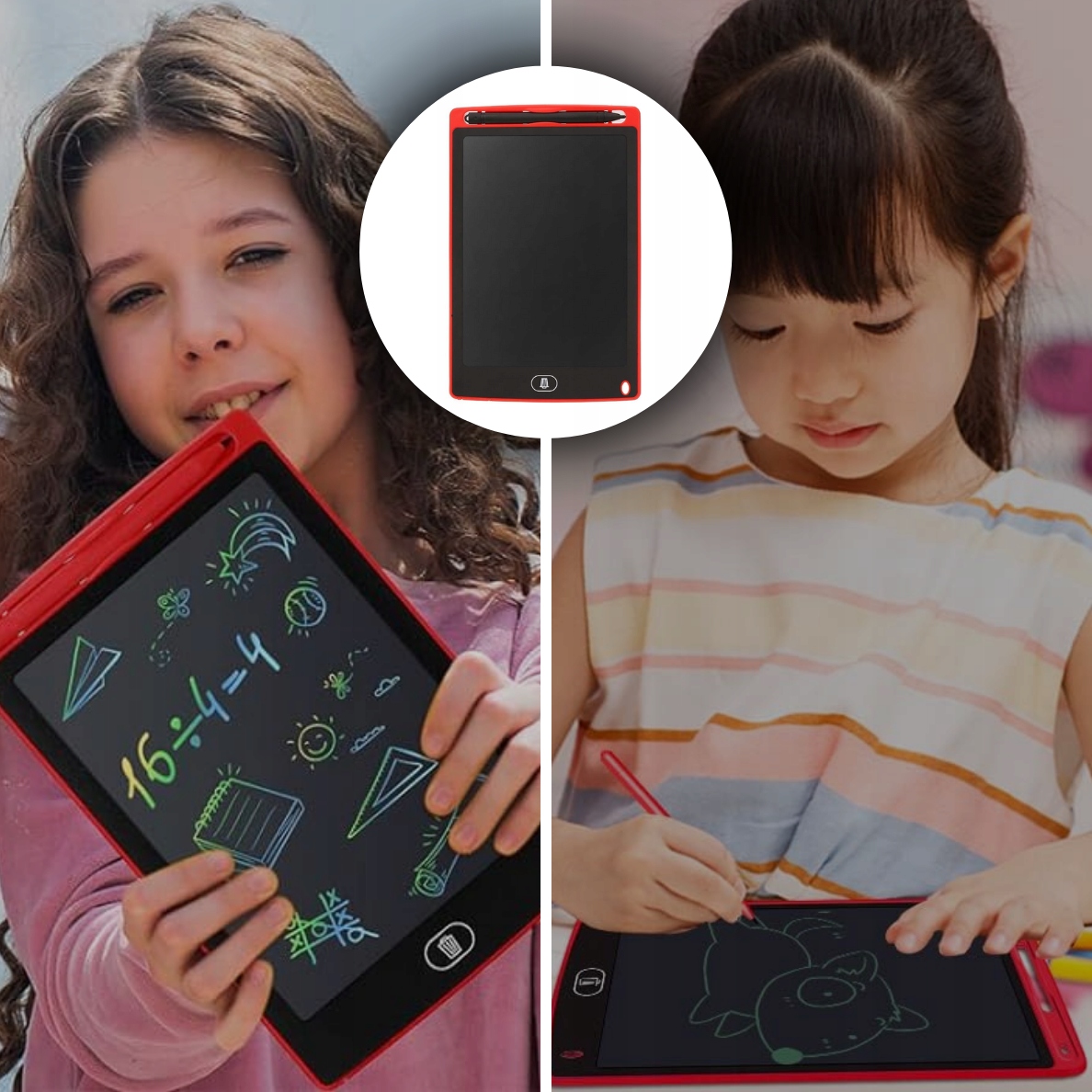 TABLET GRAFICZNY DO RYSOWANIA ZNIKOPIS TABLICA LCD 8,5 CALA CZERWONY Baterie CR2025