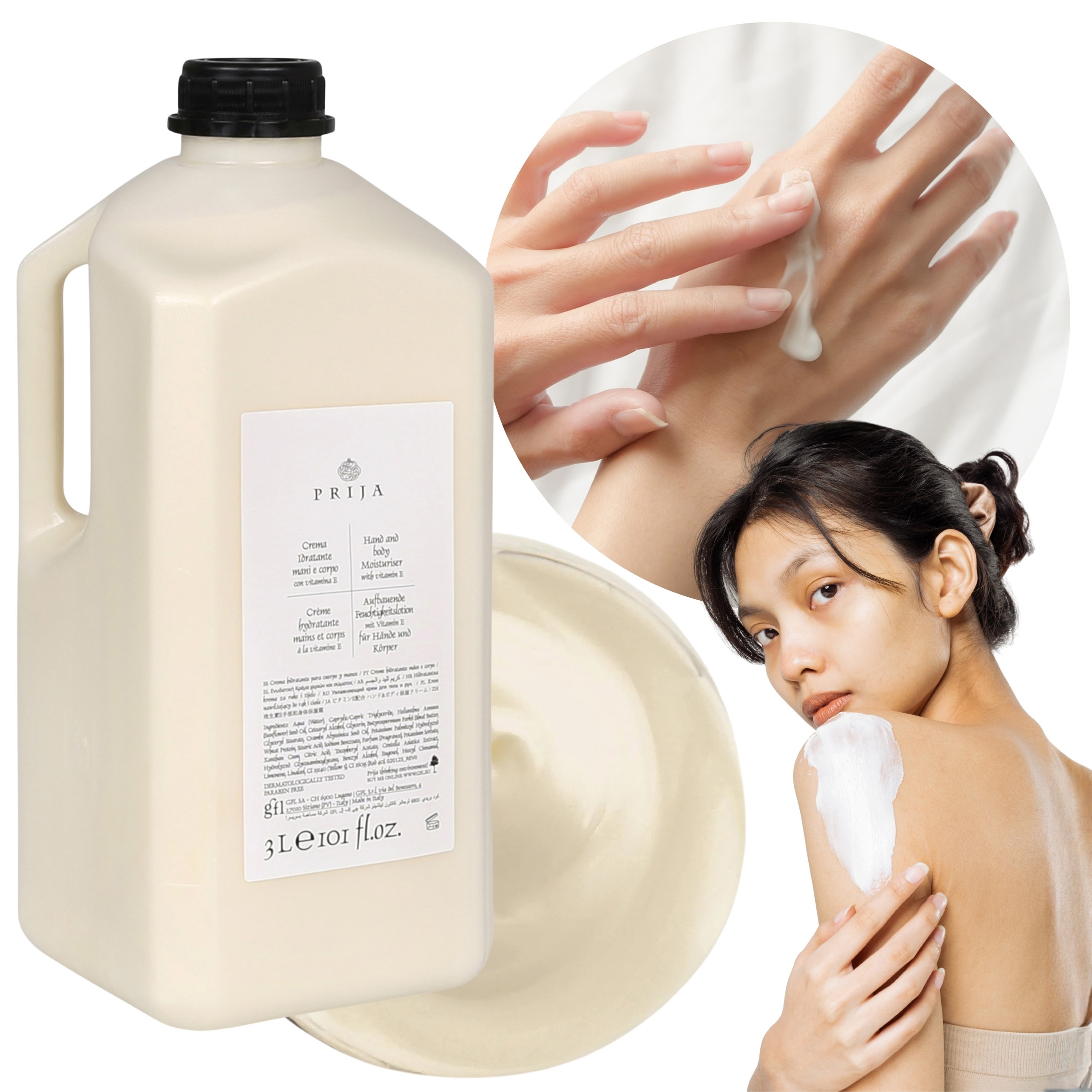 Prija Nawilżąjacy krem do rąk Balsam do ciała z witaminą E, Zapas Baniak 3L