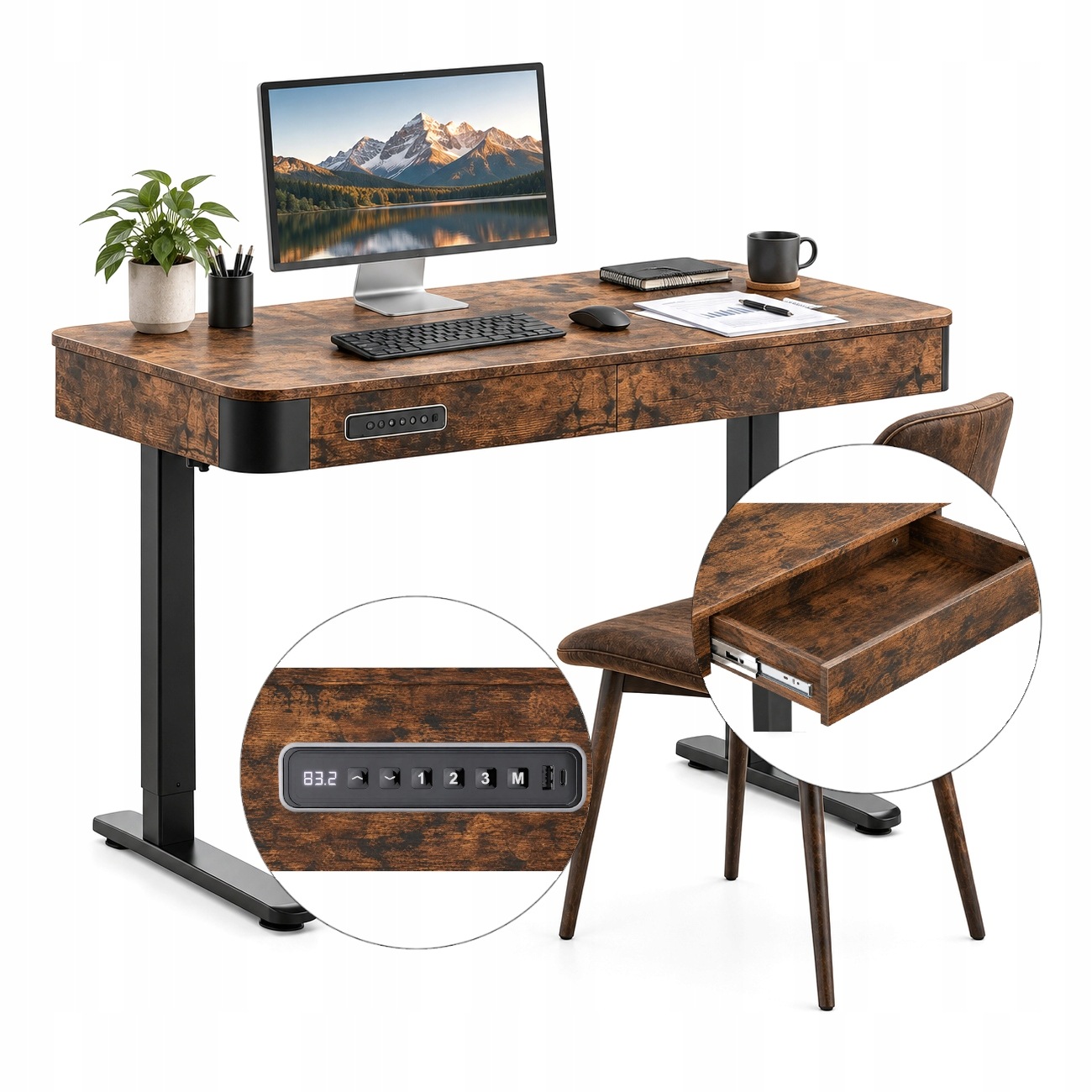 Elektrický Psací Stůl Nastavitelný Triadyn WorkBase 120x60 cm s zásuvkou a Usb C