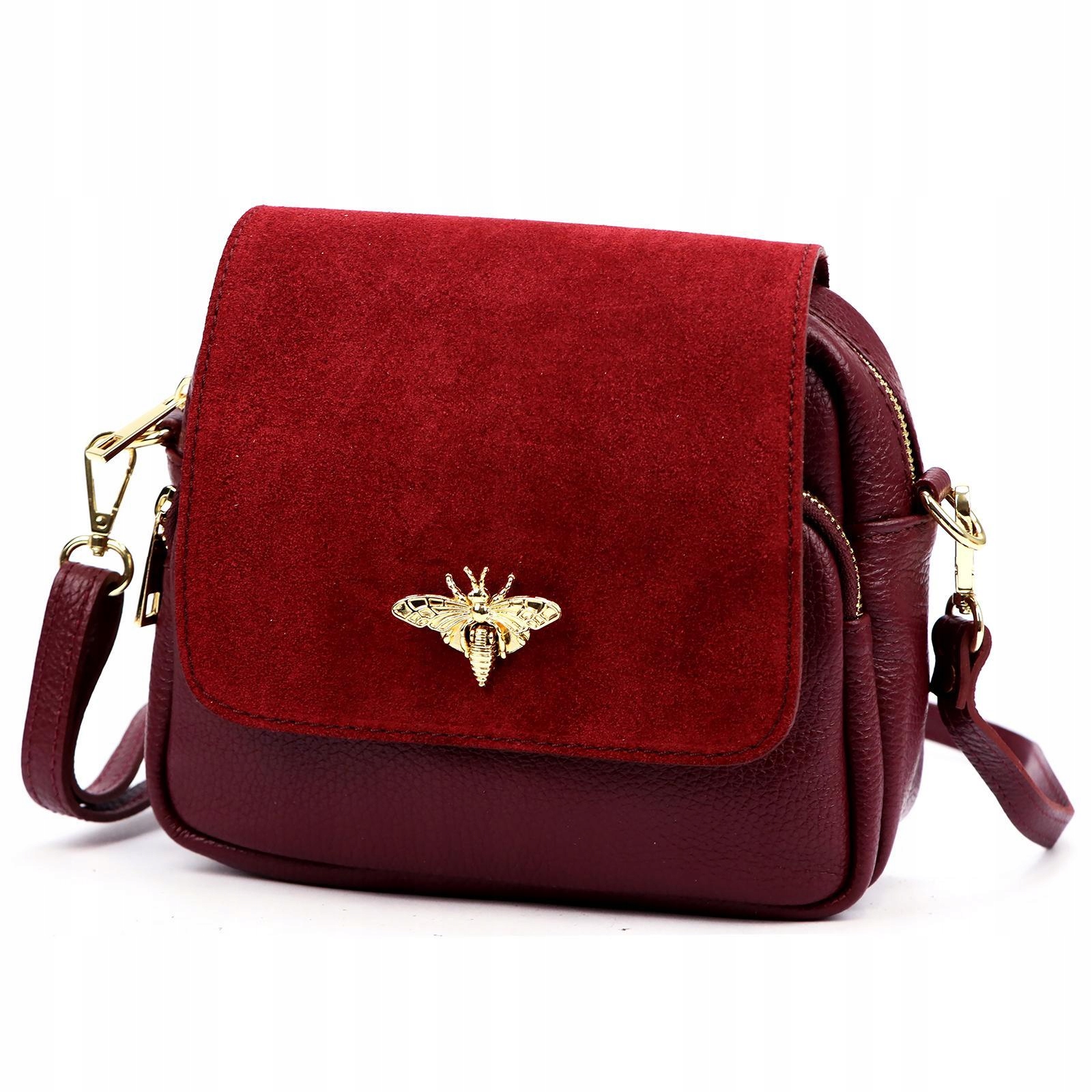 Torebka skórzana zamszowa pszczółka Luka Bzzz bordo