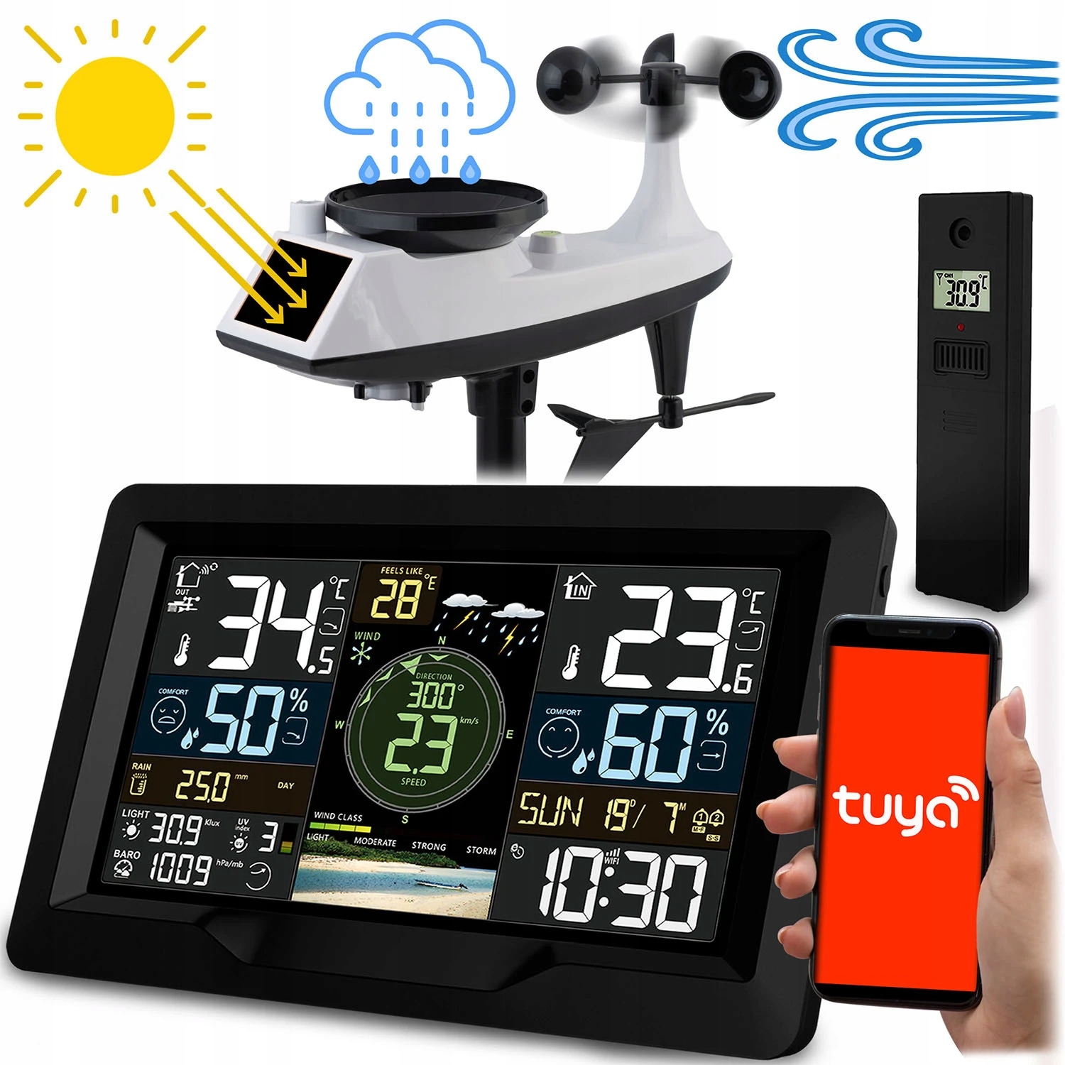 Bezdrôtová meteorologická stanica, vlhkomer, teplomer, budík Berdsen