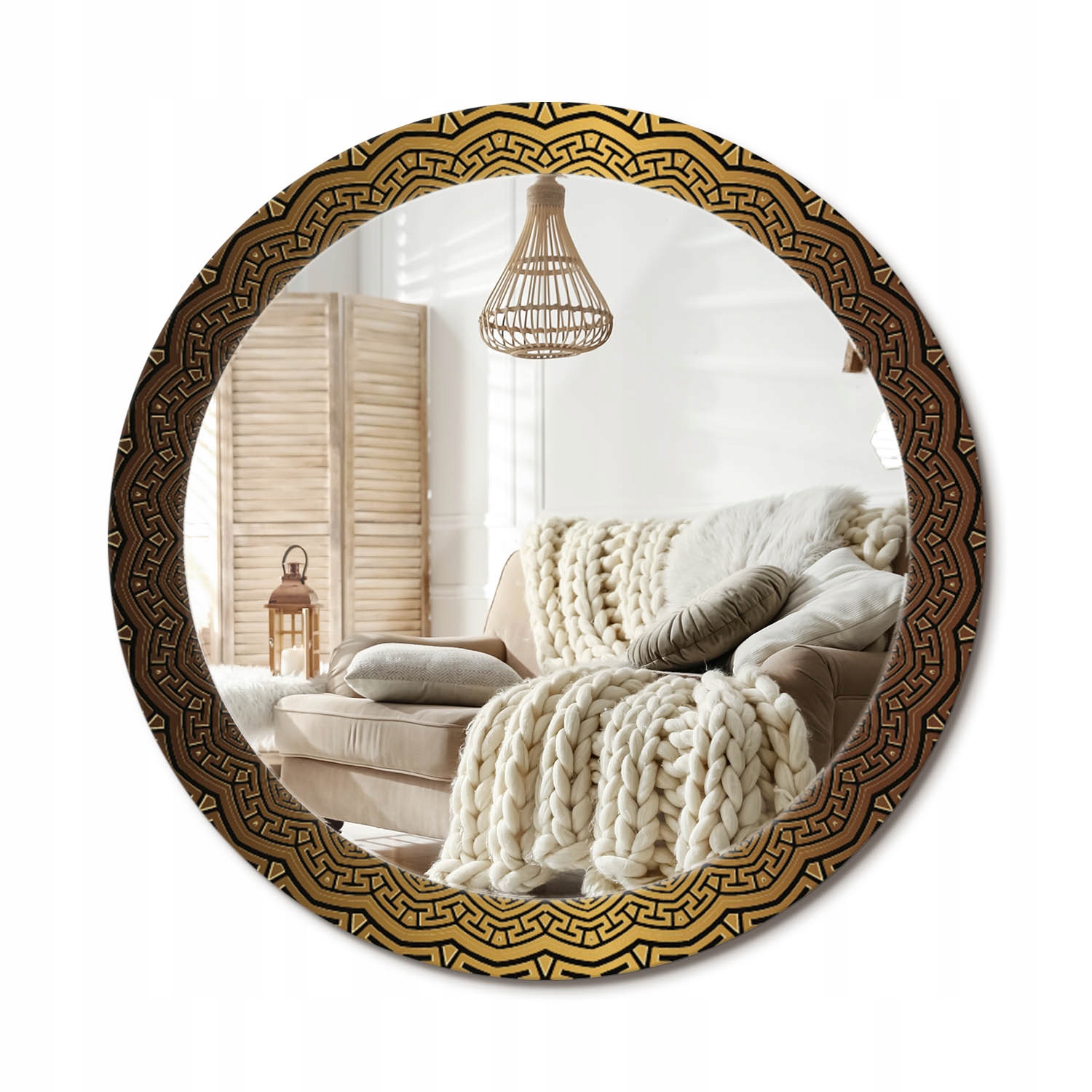 Moderné dekoratívne okrúhle zrkadlo s potlačou Grécky ornament fi80 cm