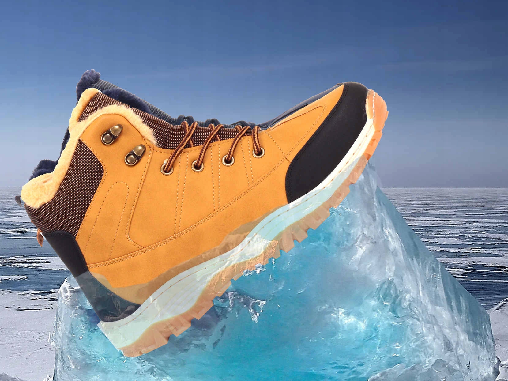 BUTY ZIMOWE MĘSKIE SPORTOWE TRAPERY OCIEPLANE Kolor brązowy