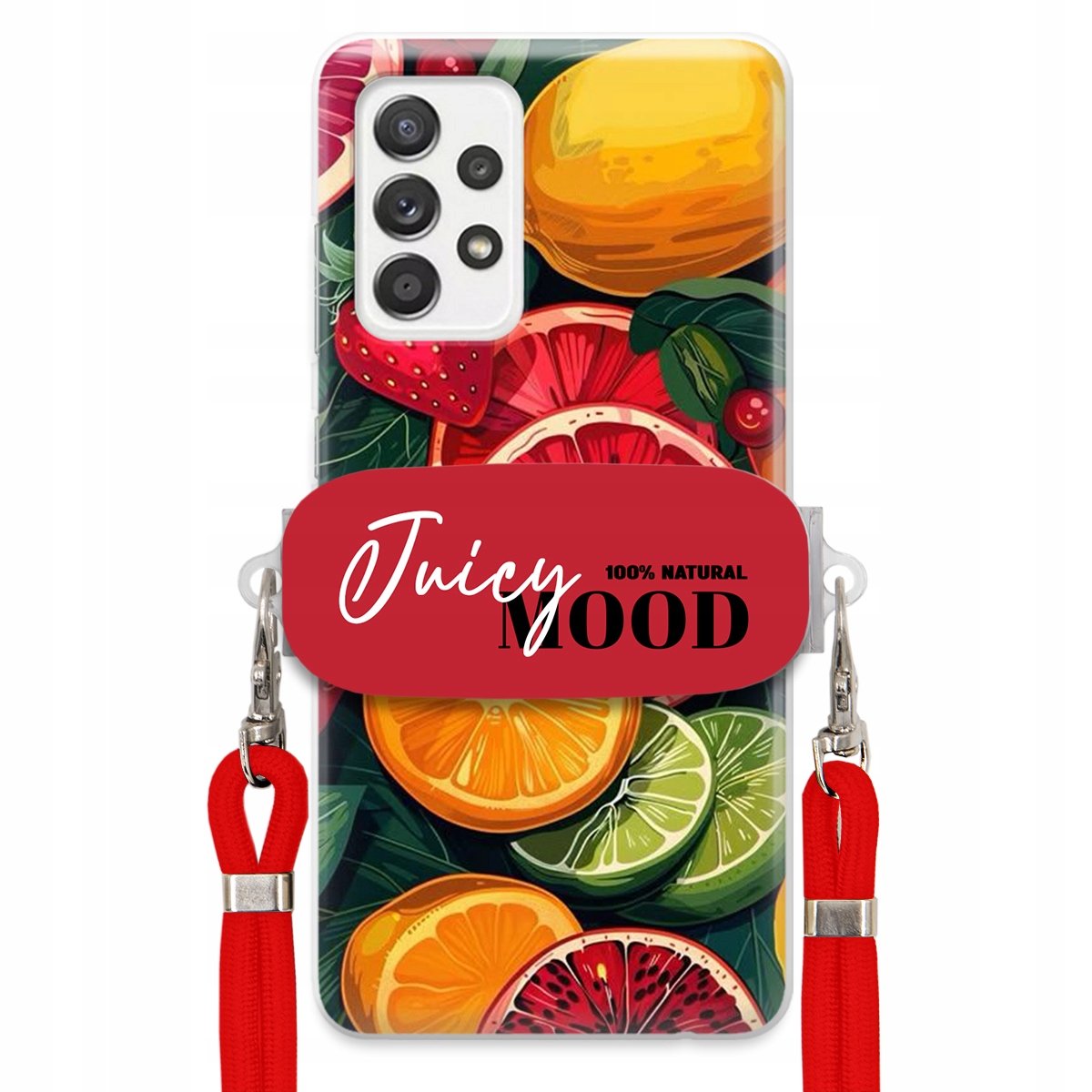 Puzdro pre Samsung A52 5G Červené Crossbody vodítko držiak Juice Mood Ovocie