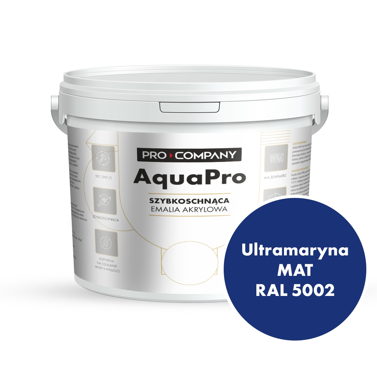 Aqua Pro Emalia Akrylowa Szybkoschnąca 9L Ultramaryna Mat Ral 5002