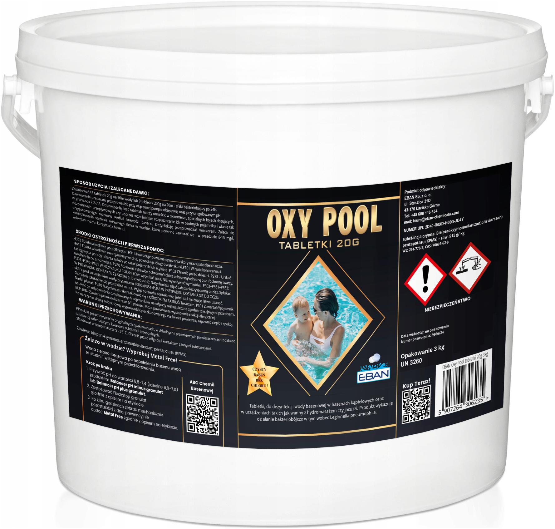 Tabletki Tlenowe Oxy Pool 20G 3KG Aktywny Tlen Jacuzzi Spa Bez Chloru Eban
