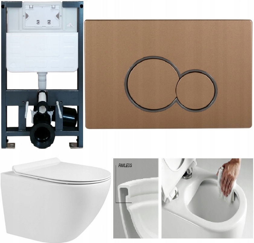 Stelaż podtynk do wc niski 82cm przycisk Simba 5 złoty miska M20 deska mata