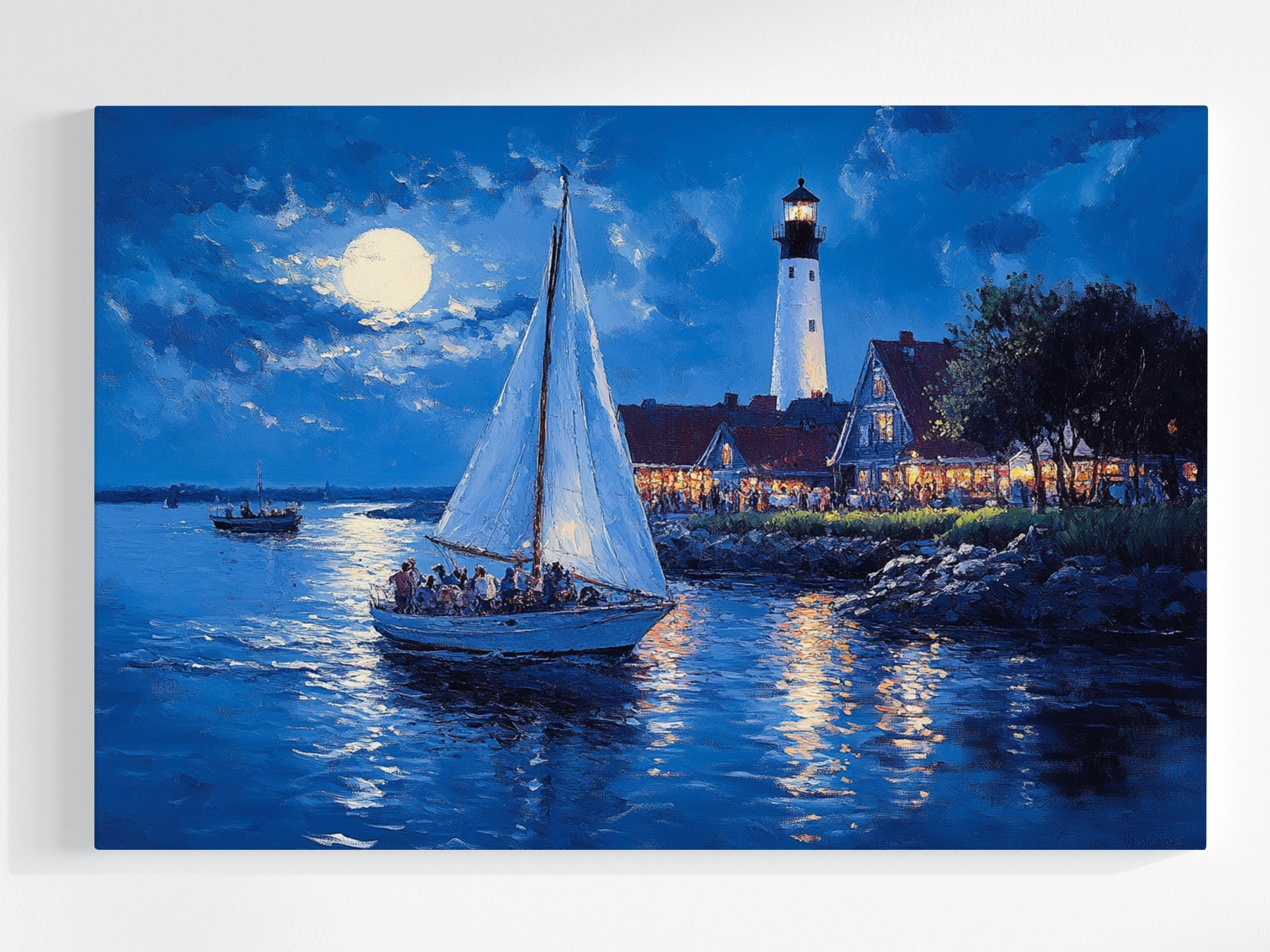 Obraz Na Plátně Canvas Námořnictvo Moře Noc Měsíc Lucerna Loď 120x80