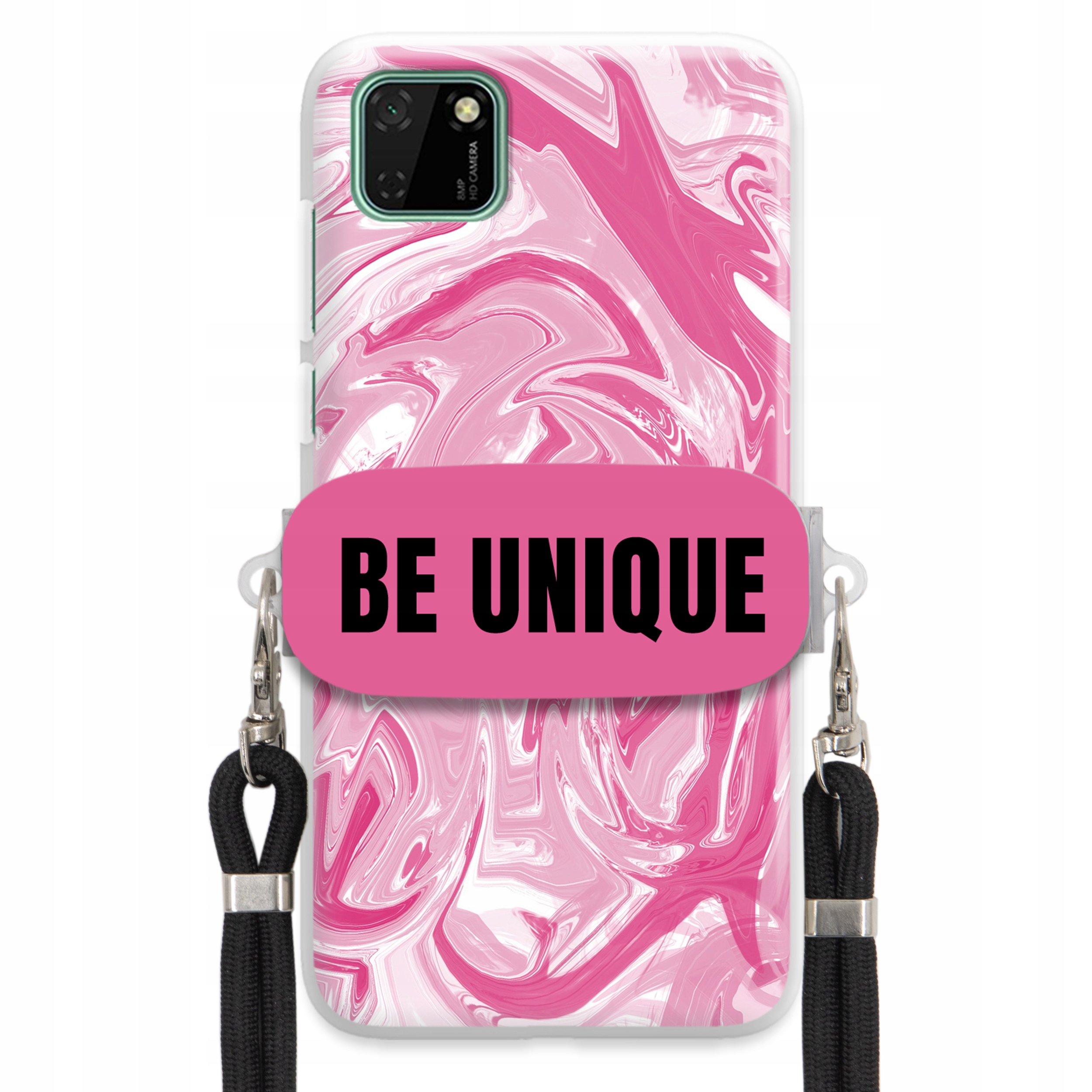 Pouzdro pro Huawei Y5P úchyt šňůrka Černá Růžová Mramorová Be Unique