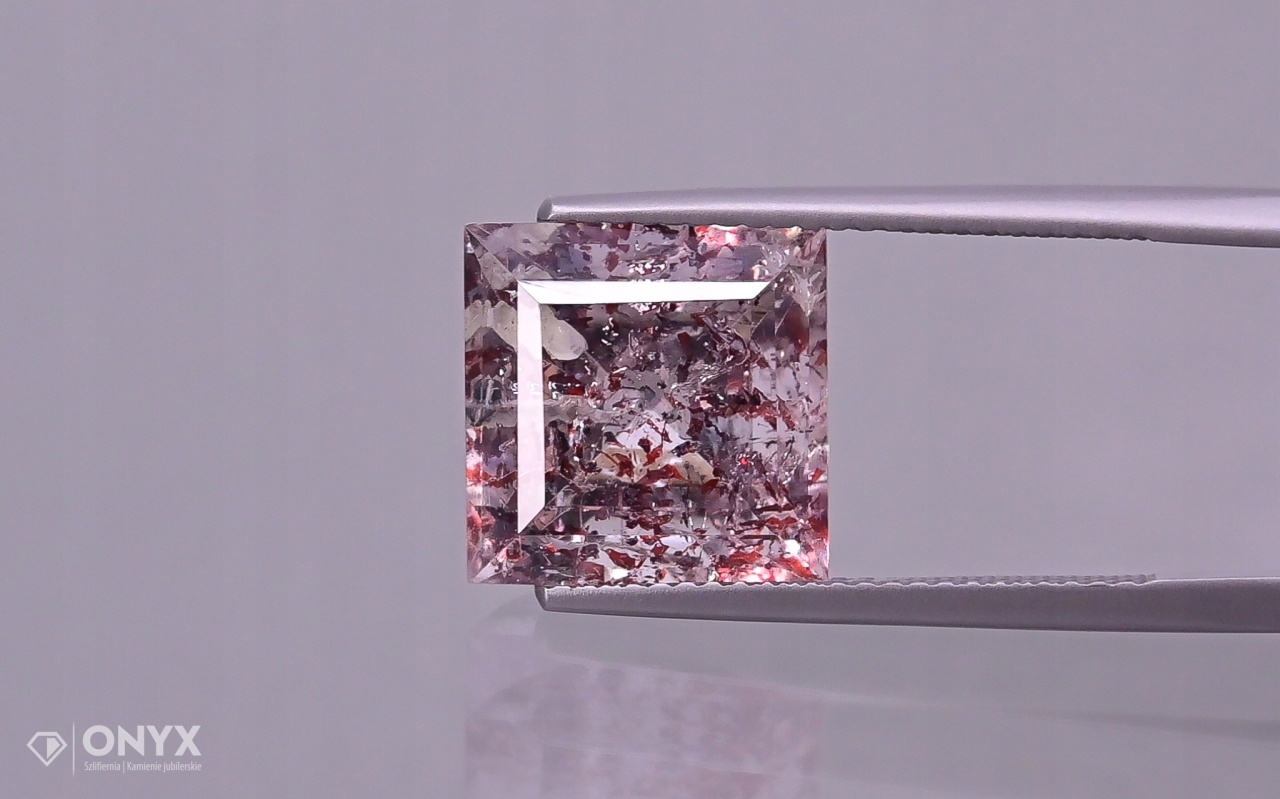 Jahodový křemen fazetovaný čtverec 11,5x11,5 mm