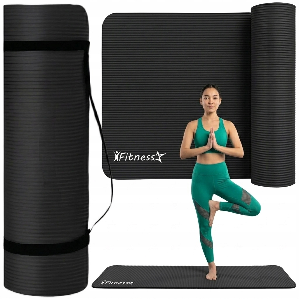 Mata do ćwiczeń fitness joga gimnastyczna 190x61x0,8cm czarna wodoodporna