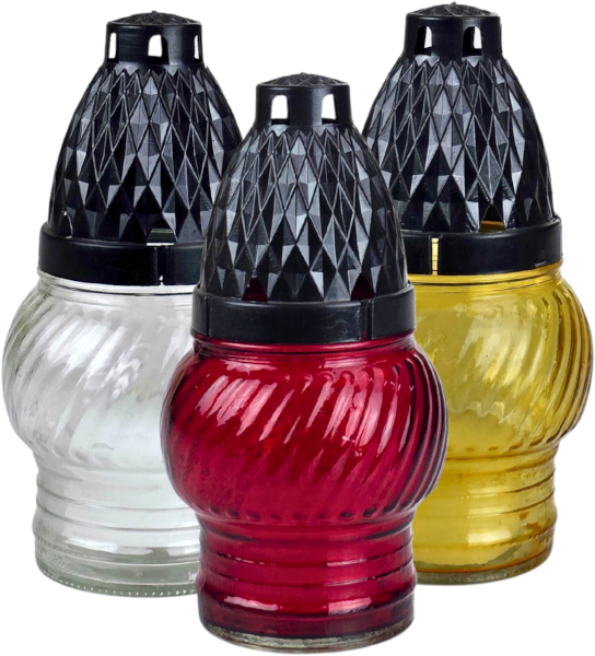 Znicz szklany LA72 14cm, wkład 30g, czas palenia 8h, mix kolorów 1sztuka