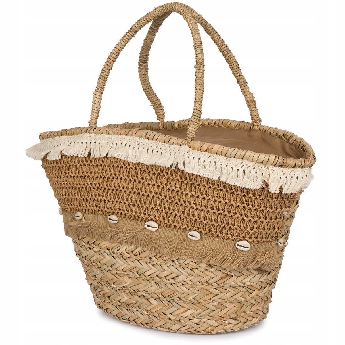 Béžový velký koš Dámská taška na léto boho slaměný košík