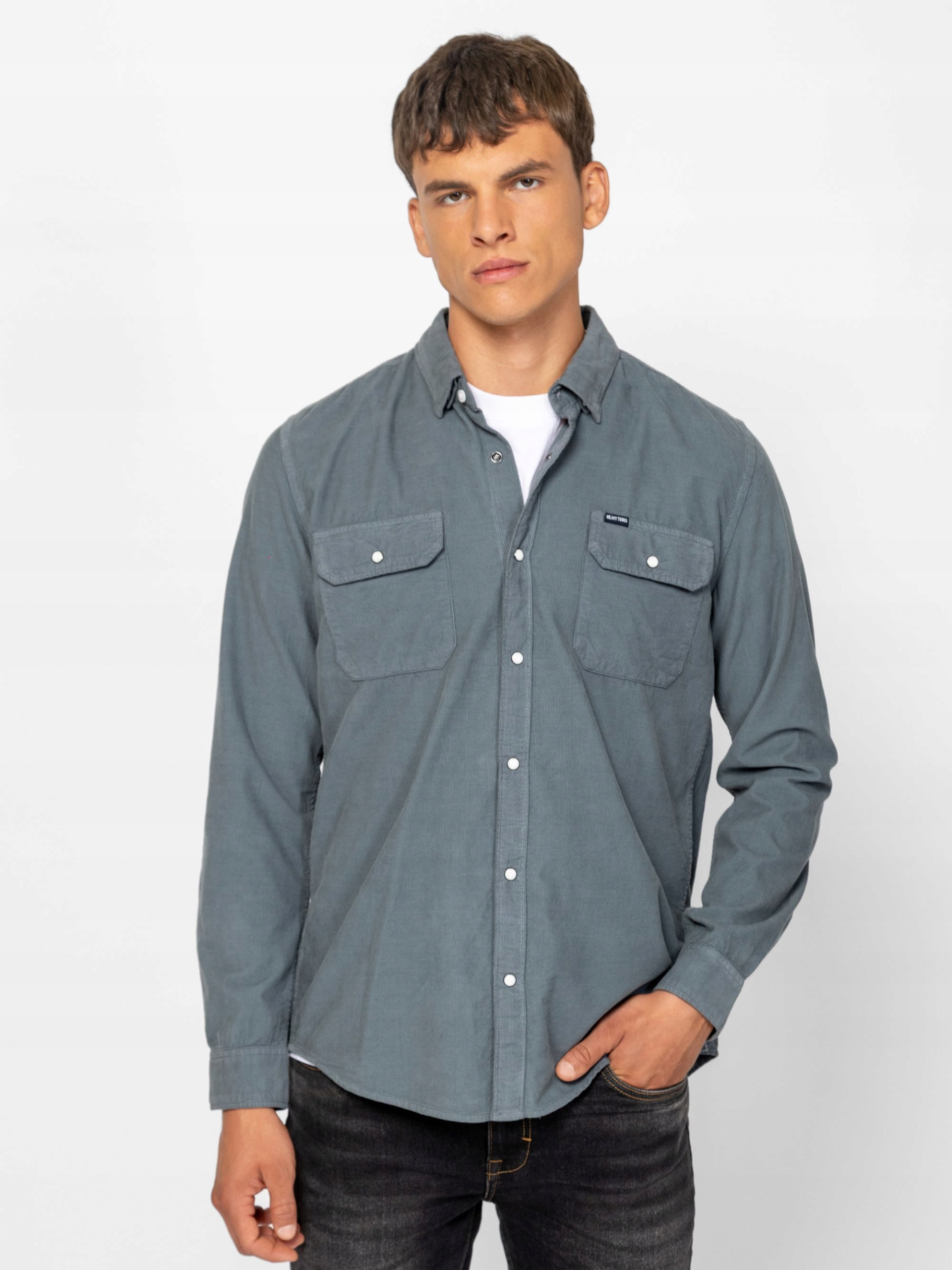 Heavy Tools Pánská Bavlněná Košile Russel Teal Šedá M