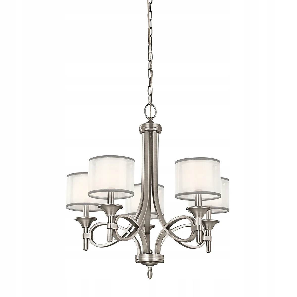 Strieborný starožitný 5-ramenný luster s tienidlami do jedálne Kichler