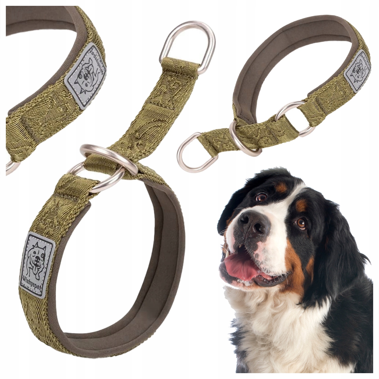 Levně Obojek Pro Psa Polostahovací Winhyepet Khaki Pevný, Pevné Zapínání XXL