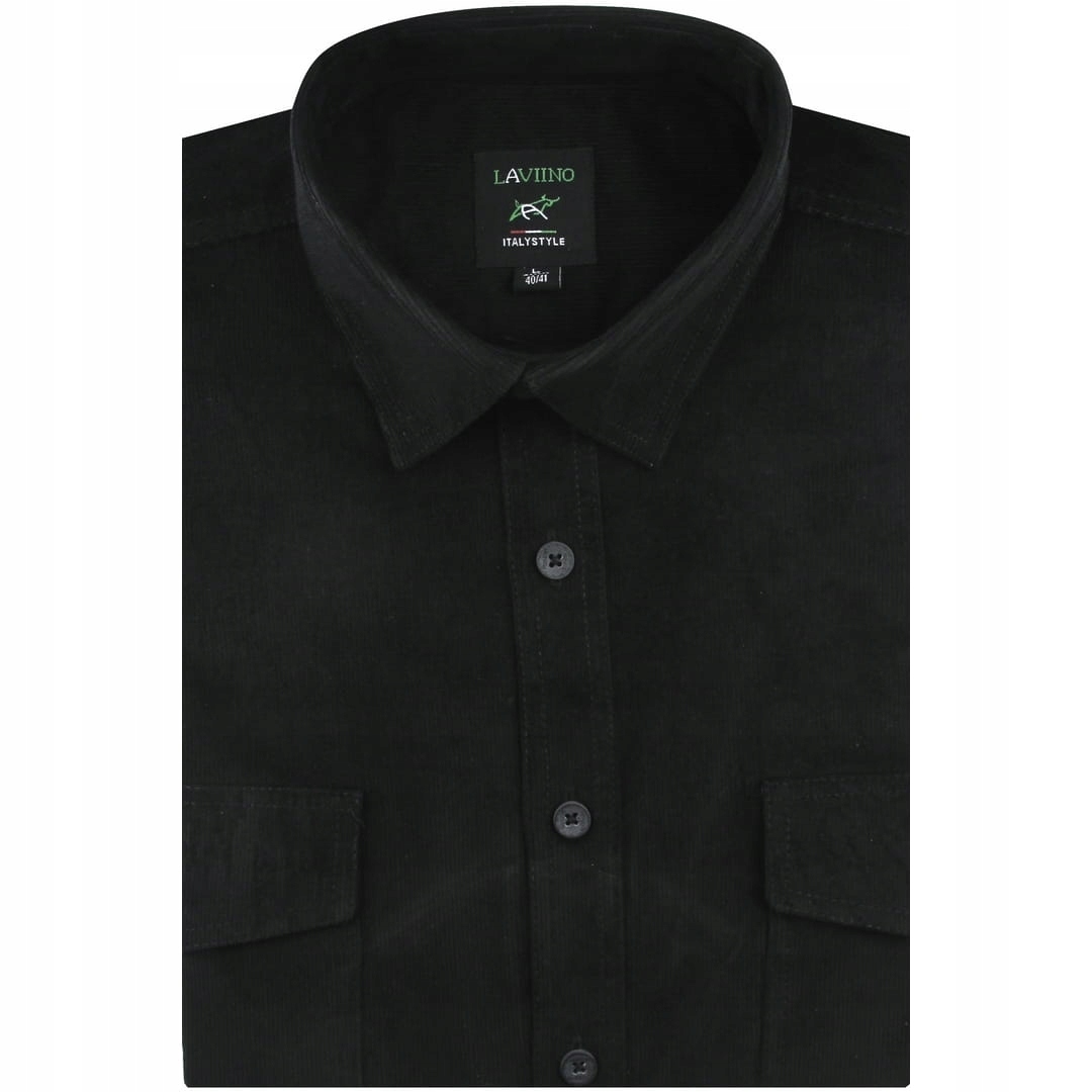 Duża Koszula Męska Sztruksowa Codzienna Casual czarna Duże rozmiary J547