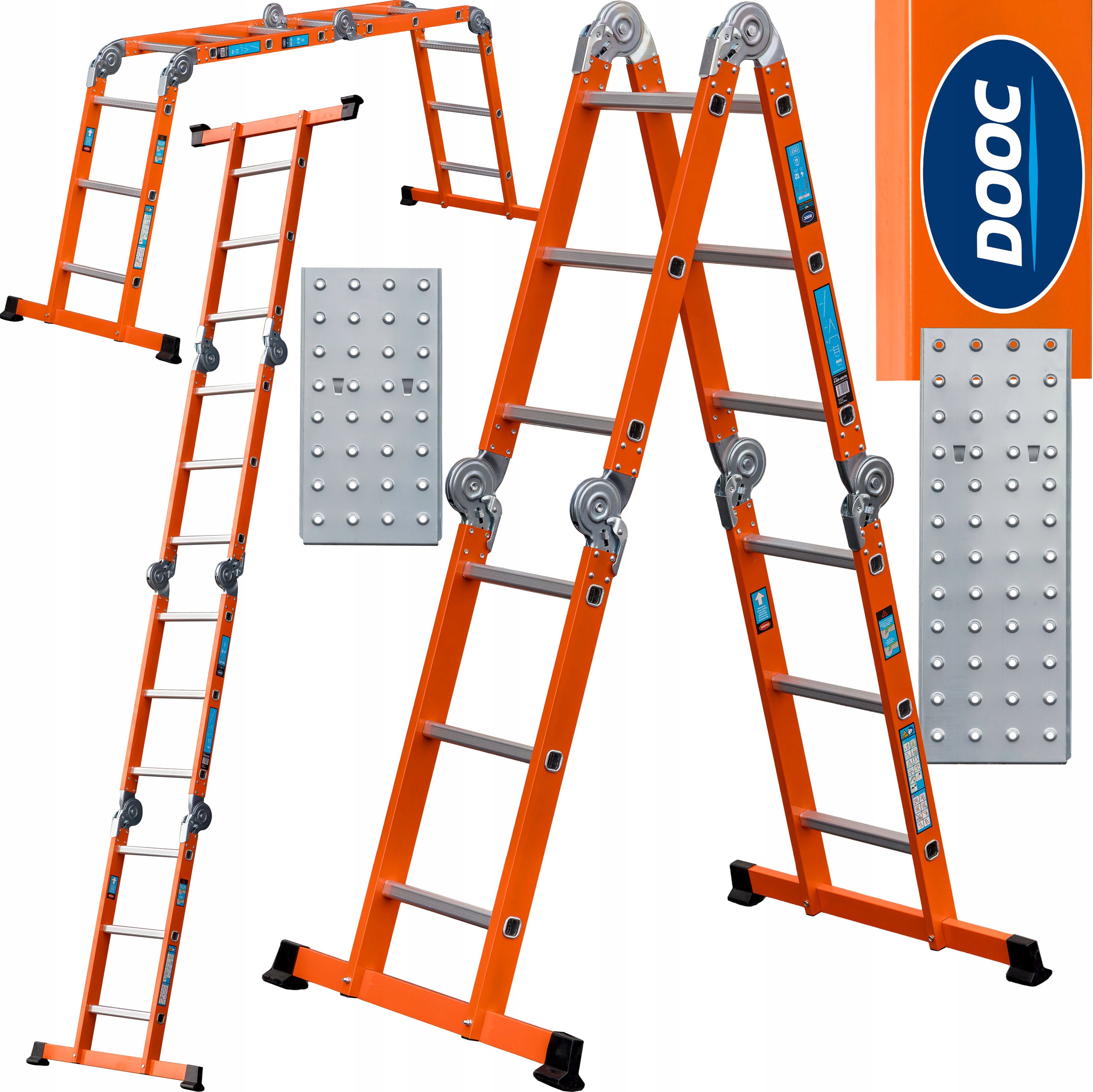 Žebřík hliníkovo-ocelový žebřík 4x3 Plošina skládací 150 kg Dooc