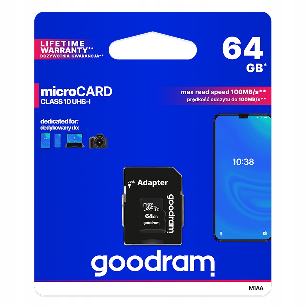 KARTA PAMIĘCI GOODRAM 64GB MICRO SD MICROSD CLASS KLASA 10 SDHC + ADAPTER