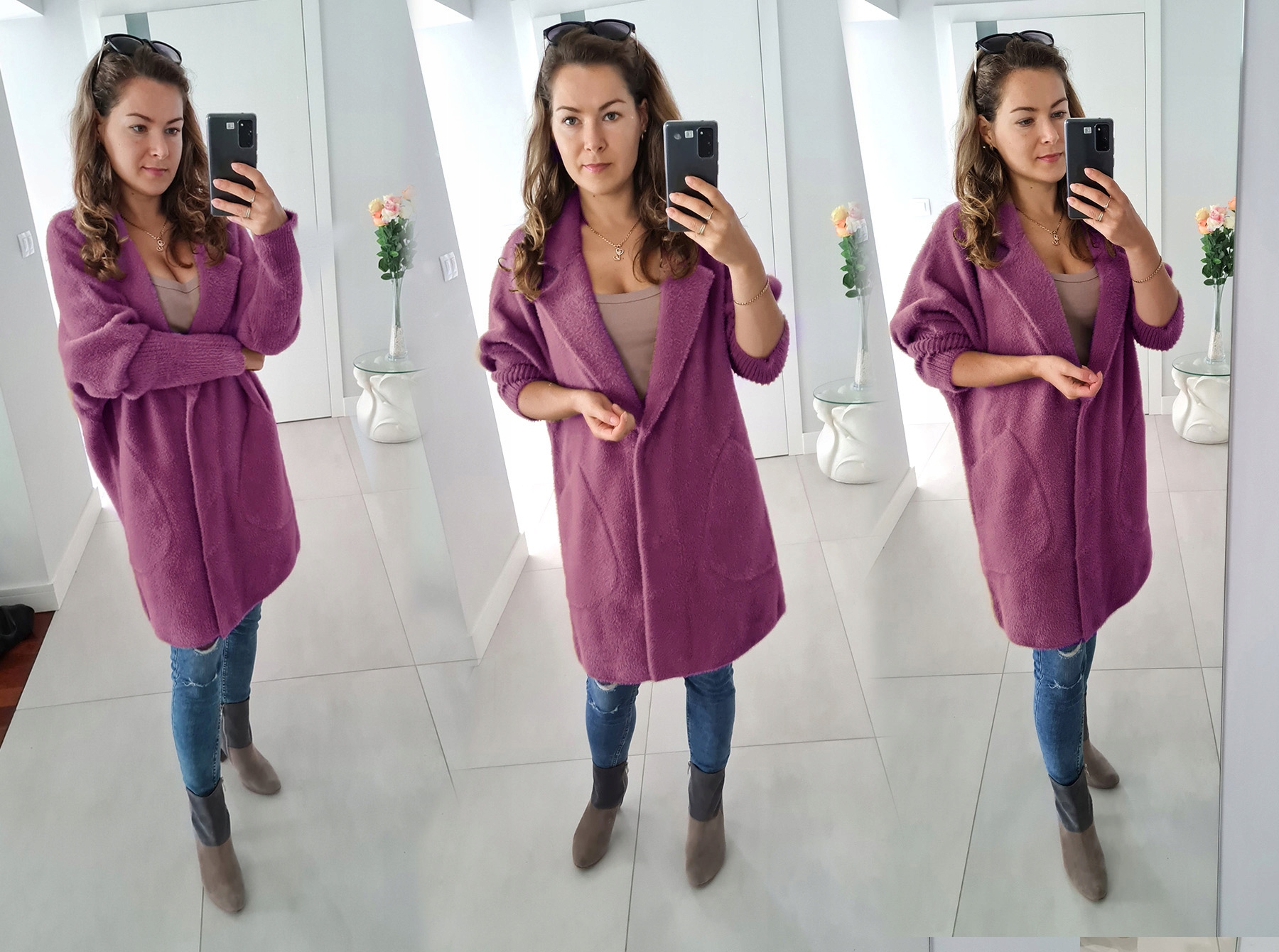 Płaszcz ALPAKI kurtka WEŁNA MODNE KOLORY oversize Model krótki, przejściowy, wiosenny jesienny zimowy