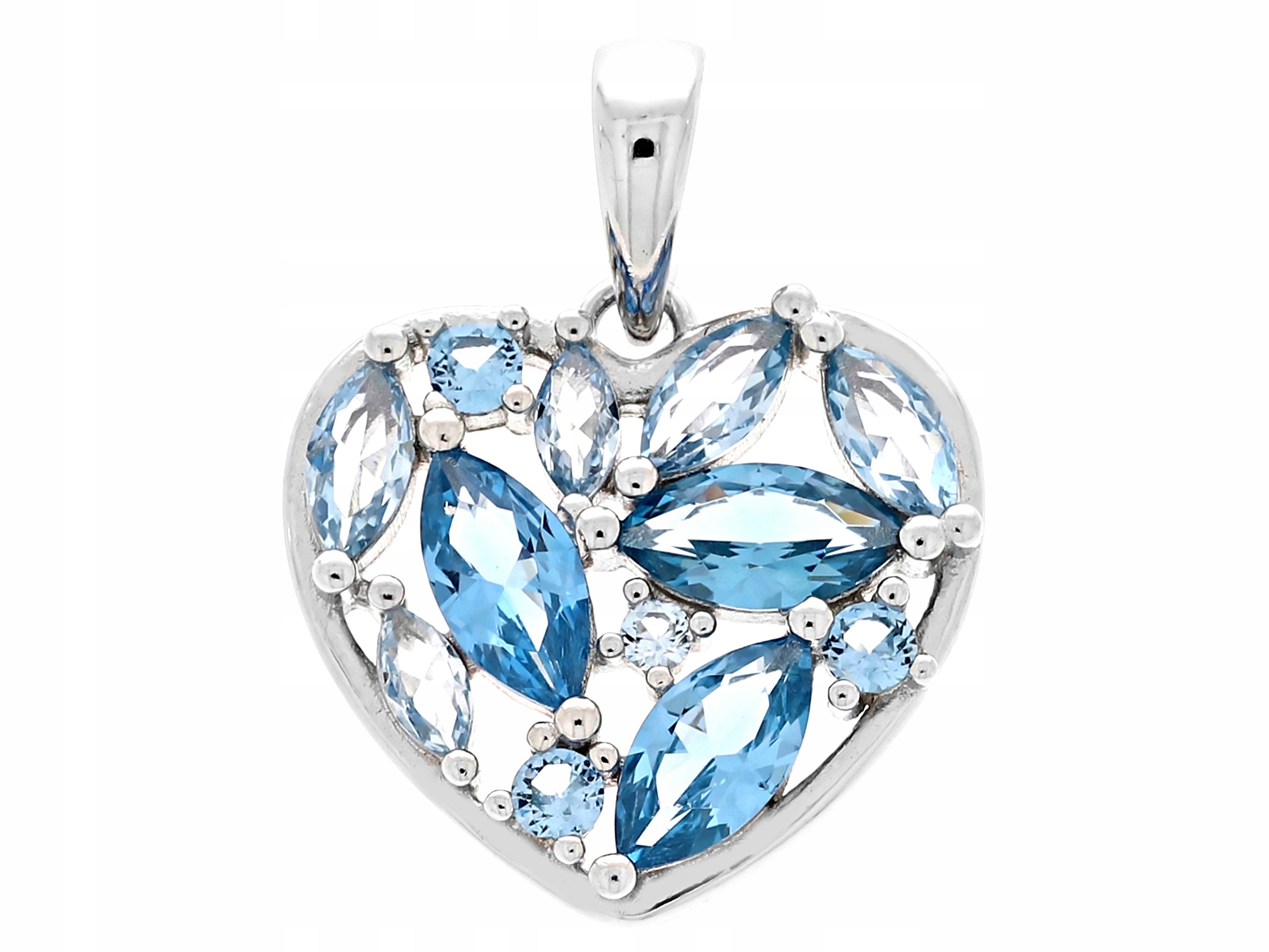 Stříbrný Přívěsek Srdce s modrými zirkony Rhodiovaný přívěsek Stříbrný
