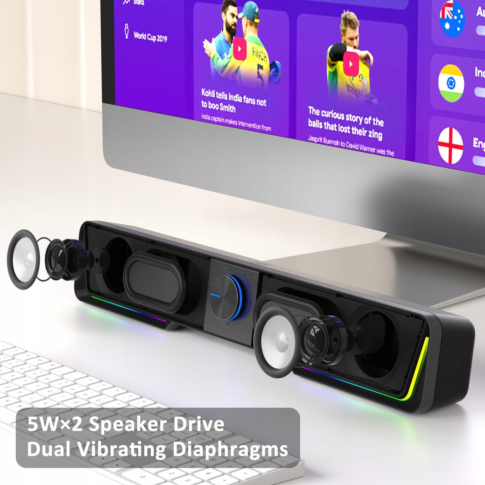 JECOO A40 Głośniki Komputerowe USB Bluetooth Czarny Soundbar PC — miniatura 3