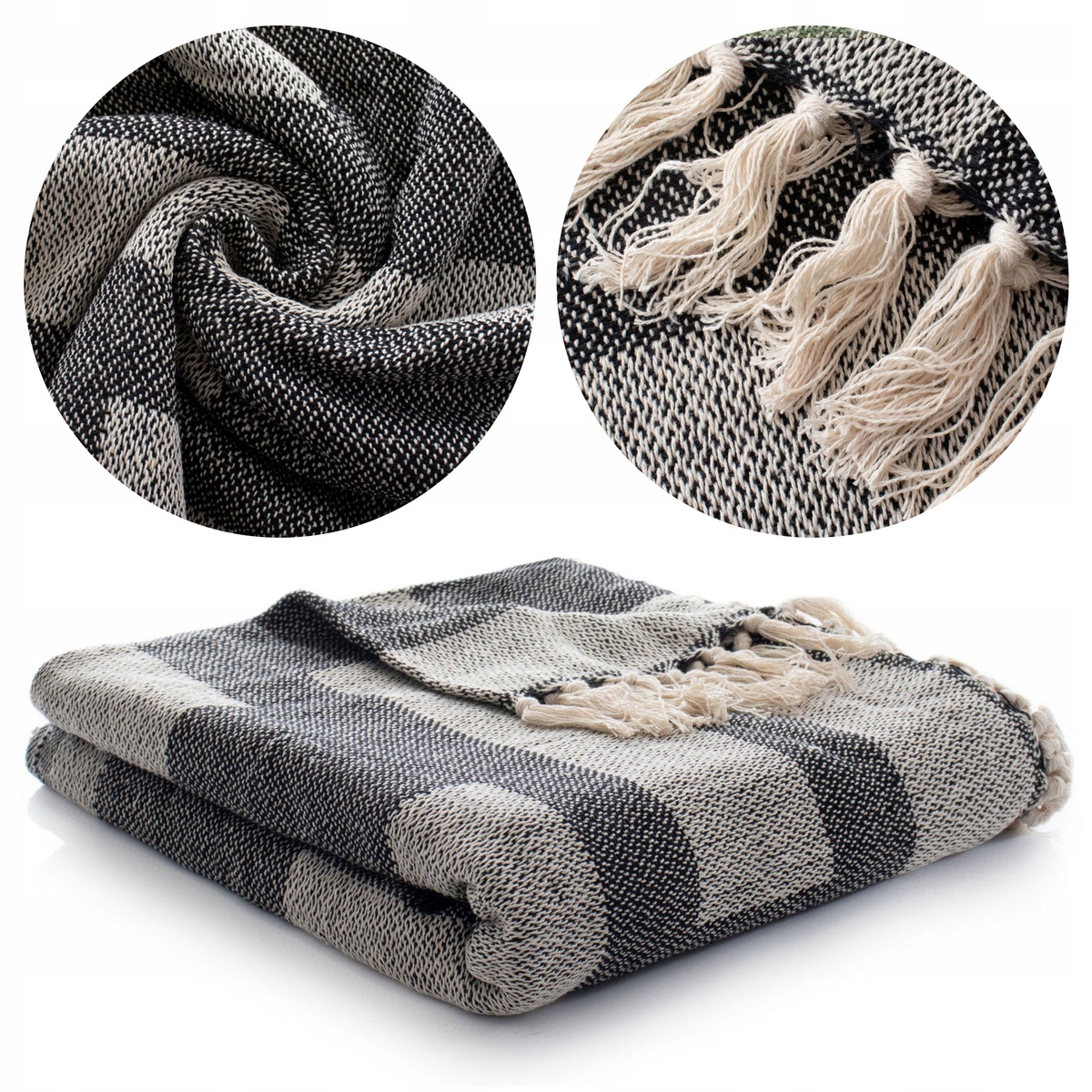 Deka 150x200 Bavlněná Boho s třásněmi Aredo 11 Černá