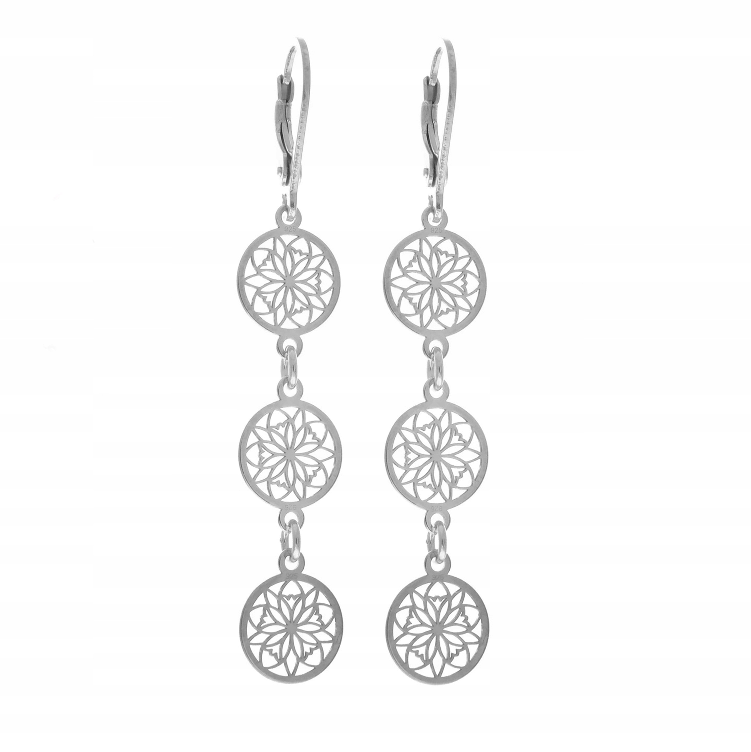 

Rozetki Kolczyki Długie Kółka Ażurowe Srebro 925