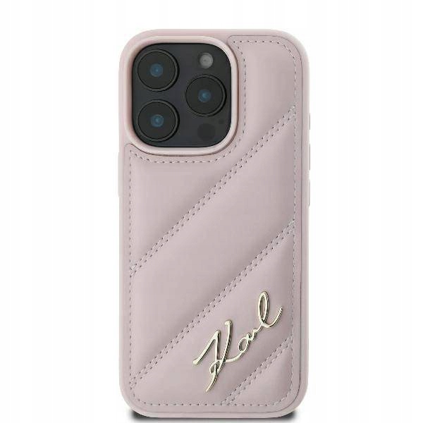 Pouzdro Karl Lagerfeld Quilted Signature pro iPhone 16 růžové