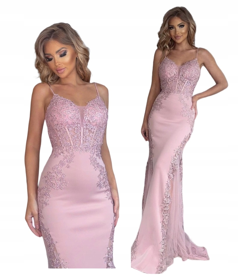 Dlouhé pudrová růžová šaty rybka na ples svatební hostina opravené družičky M