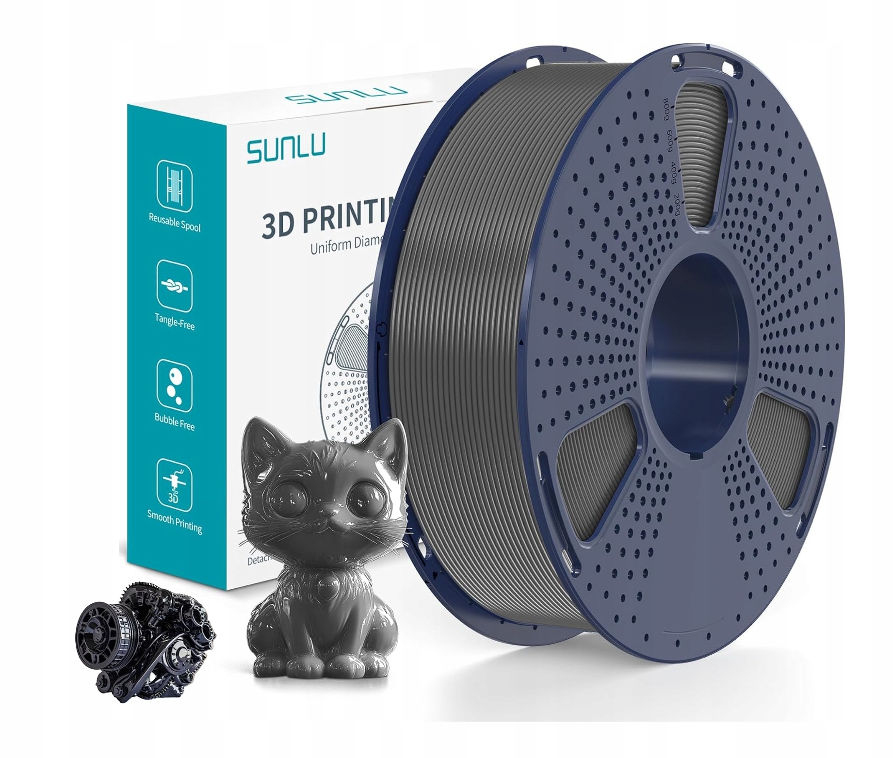 Filament Sunlu Pvb Czarny Black 3D 1.75Mm 0.9Kg Transparent Do Druku