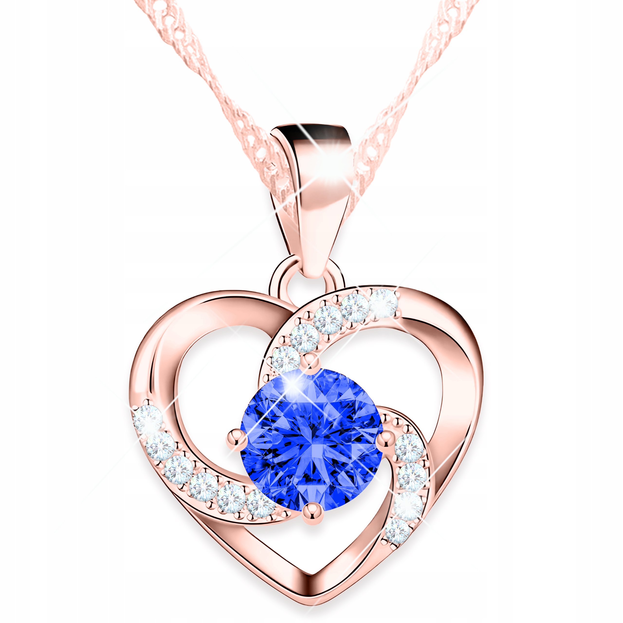 Náhrdelník Pozlacené srdíčko Spirála s modrým kamenem Stříbro 925