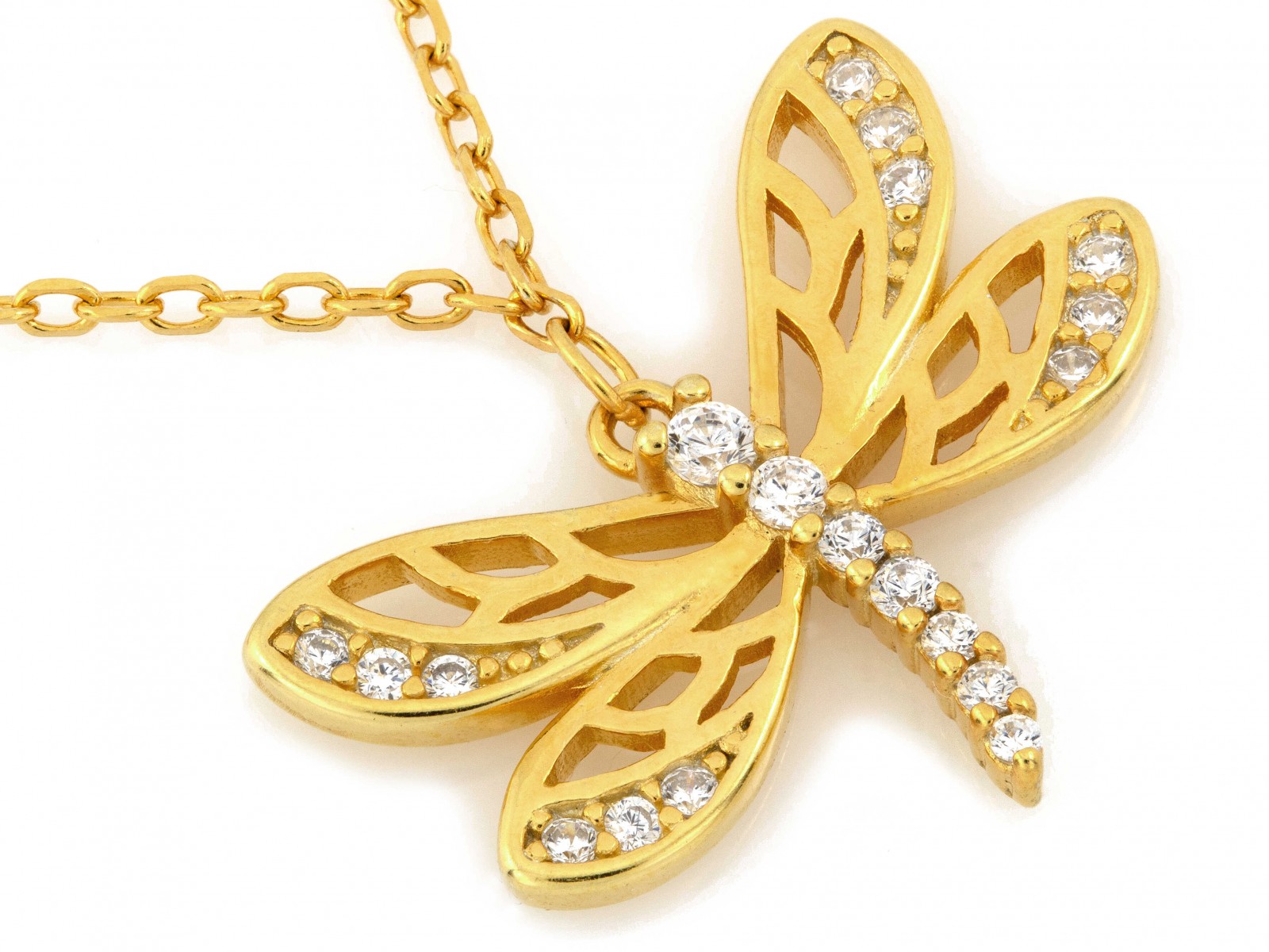 Pozlacený stříbrný náhrdelník 925 s vážkou zirkony 45 2.25 g jako dárek