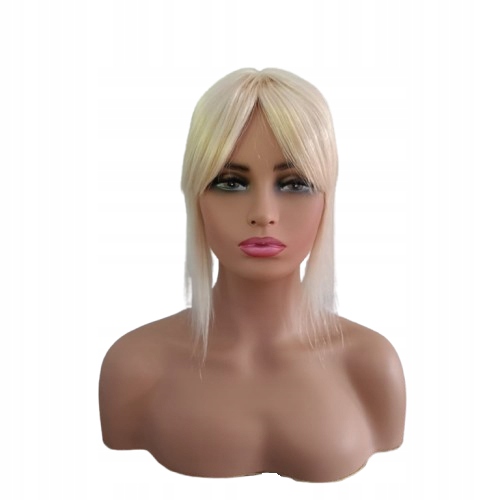 Naturalny Tupet jasny blond topper z grzywką dopinka pół peruka clip in