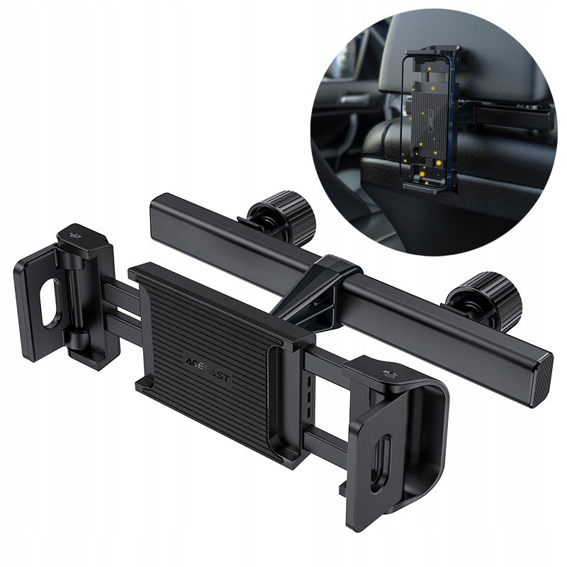 Držiak na opierku hlavy do auta pre telefón a tablet, šírka 135-230 mm, čierny
