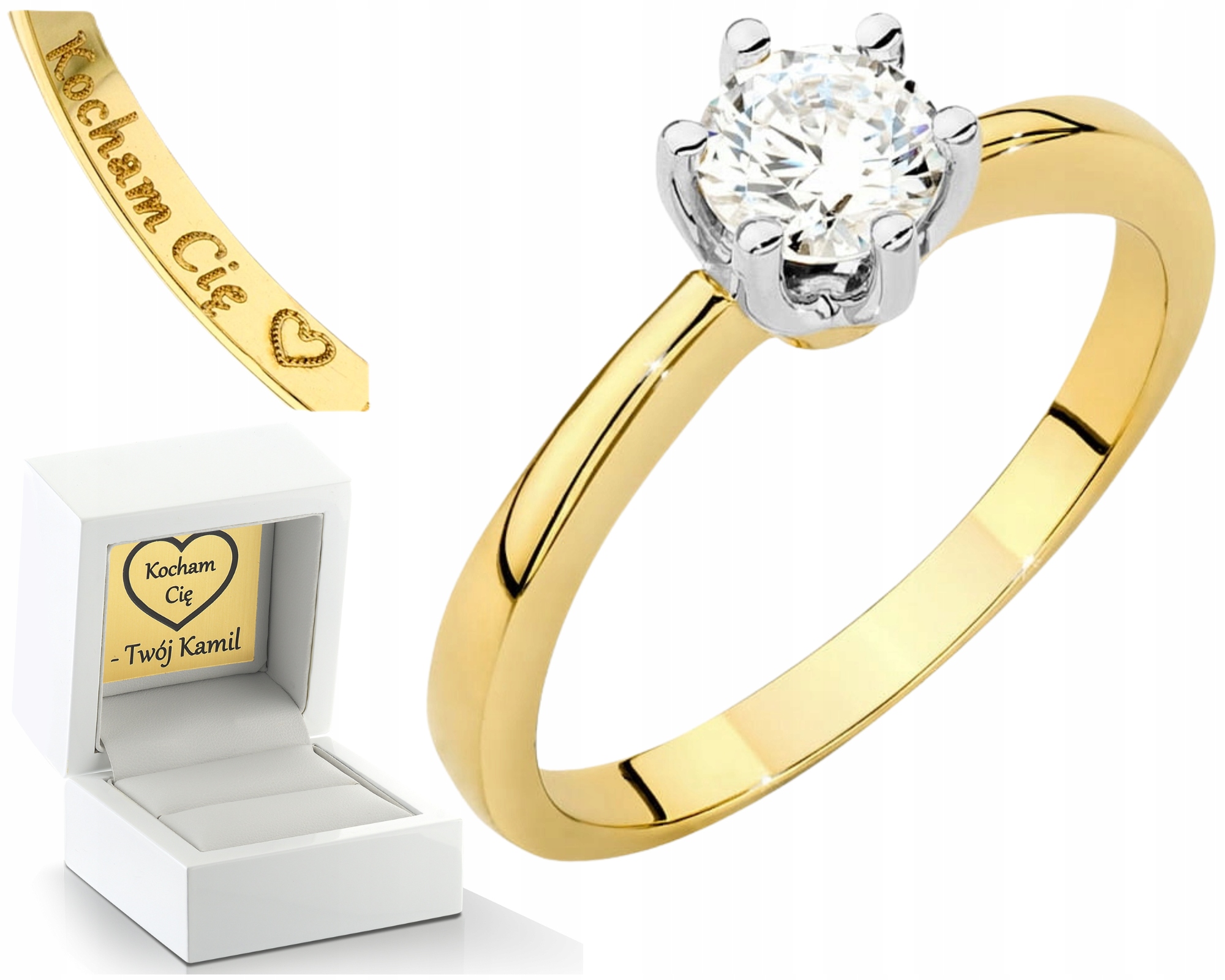 Bohatý Zlatý Prstýnek Laboratorní Diamant 585 Gravírování Uvnitř