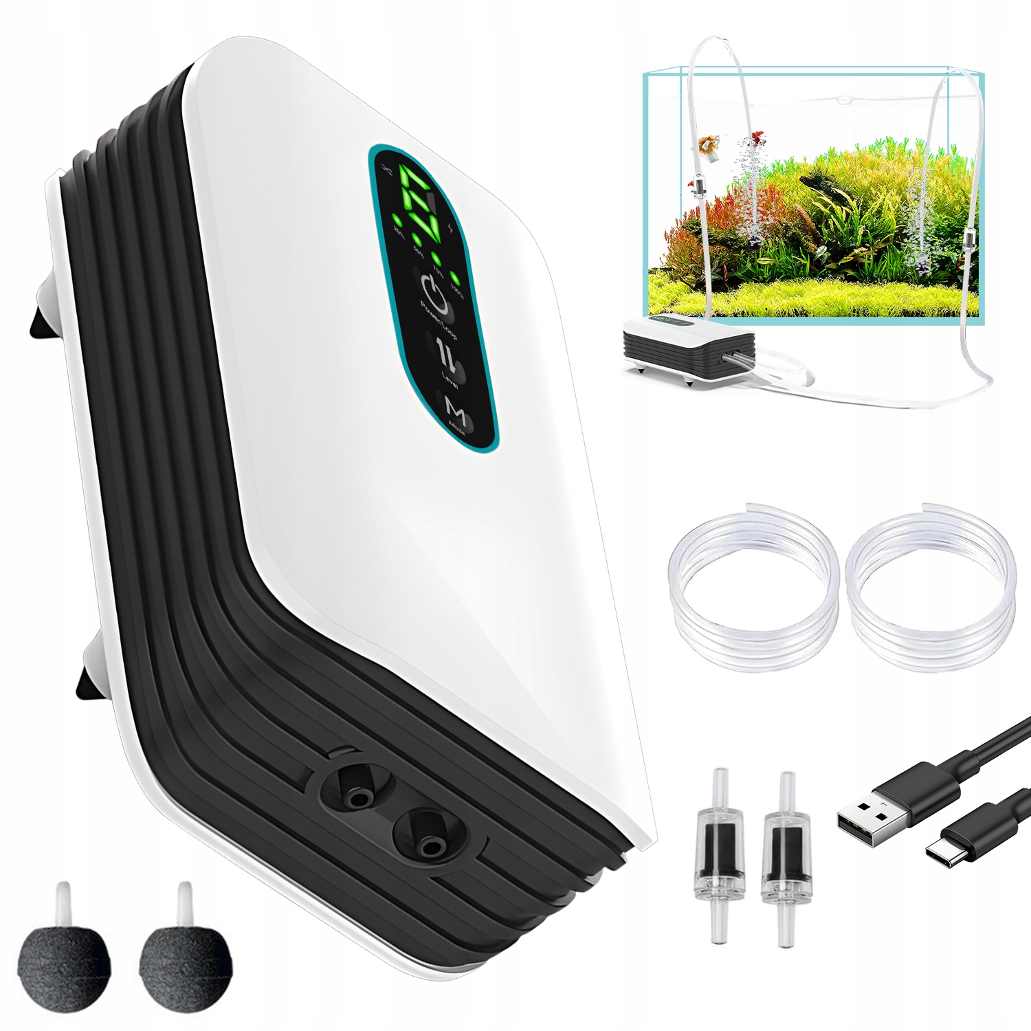 Levně Akumulátorová Pumpa Pro Akvárium 2600 Mah, 6 Úrovní Vzduchu