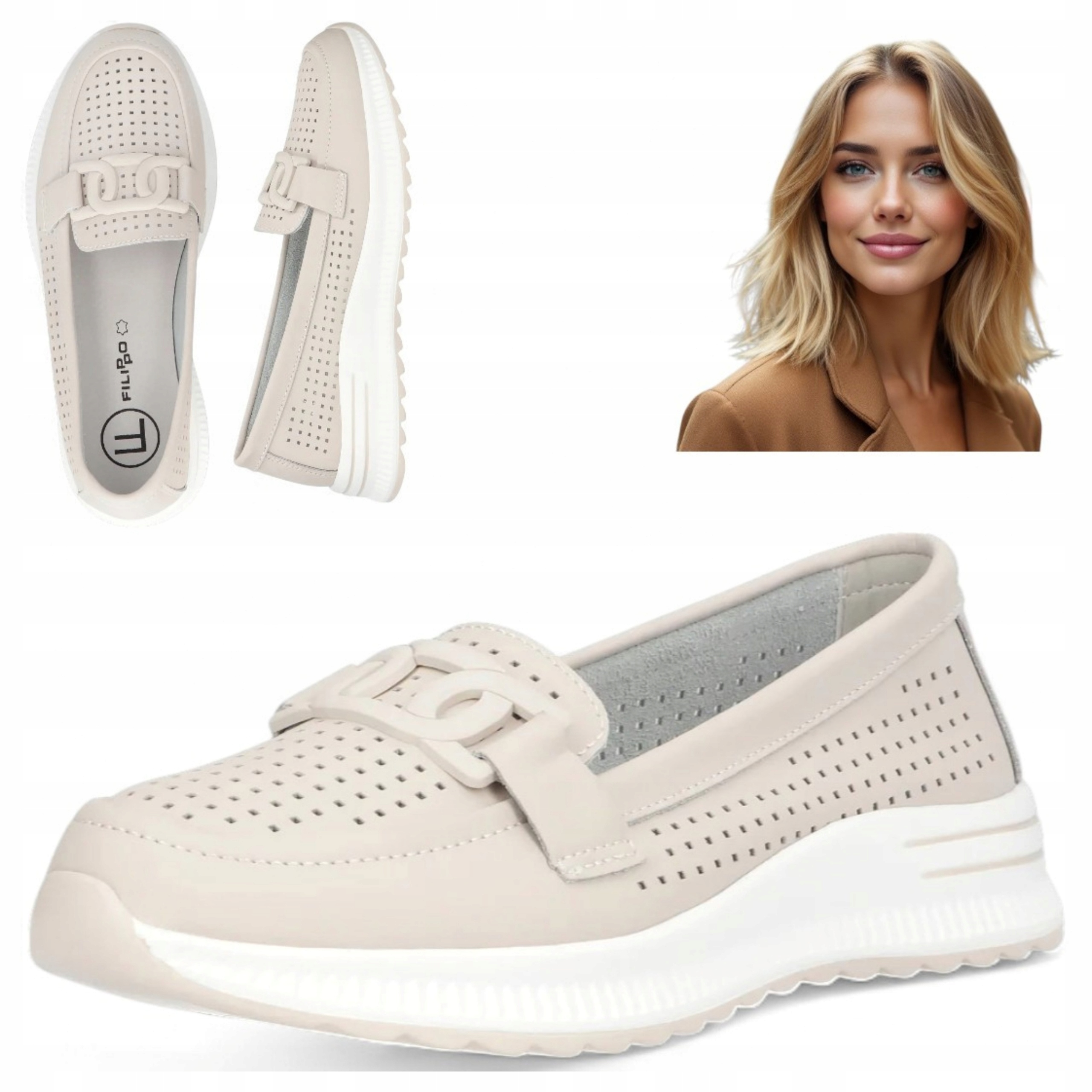 Mokasyny Skórzane Damskie 38 Filippo Ażurowe Półbuty Oddychające Letnie