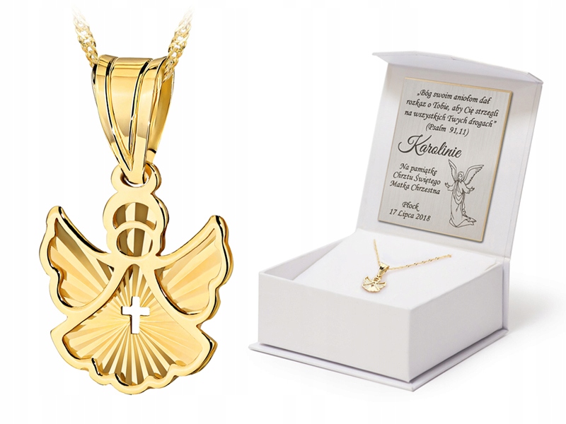 Řetízek Zlatý 585 Medailon Anděl Křest Gravírování