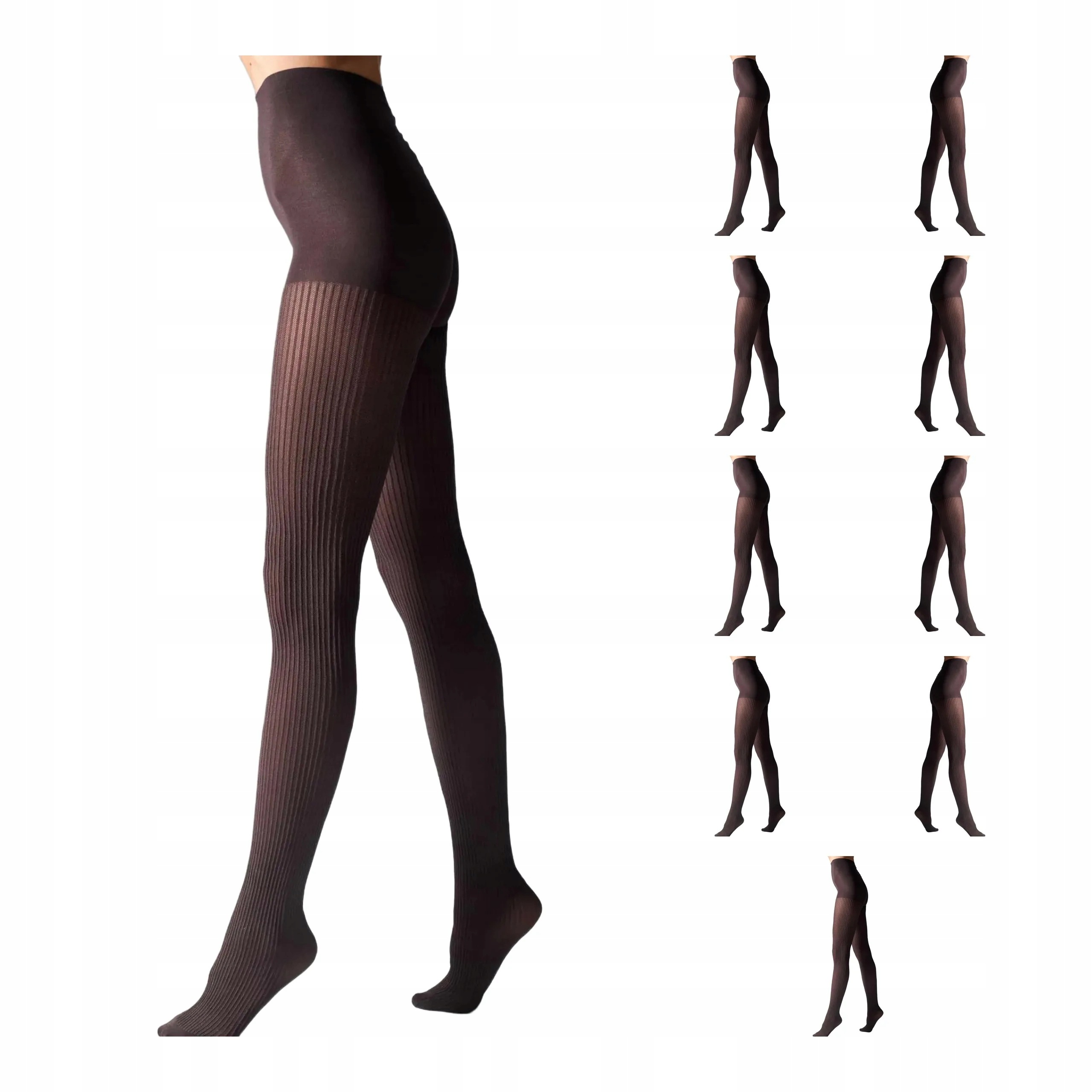 10 párů Punčocháče z mikrovlákna 70 den pruhované 1944 Rib Legs 10x Tabaco 4-L