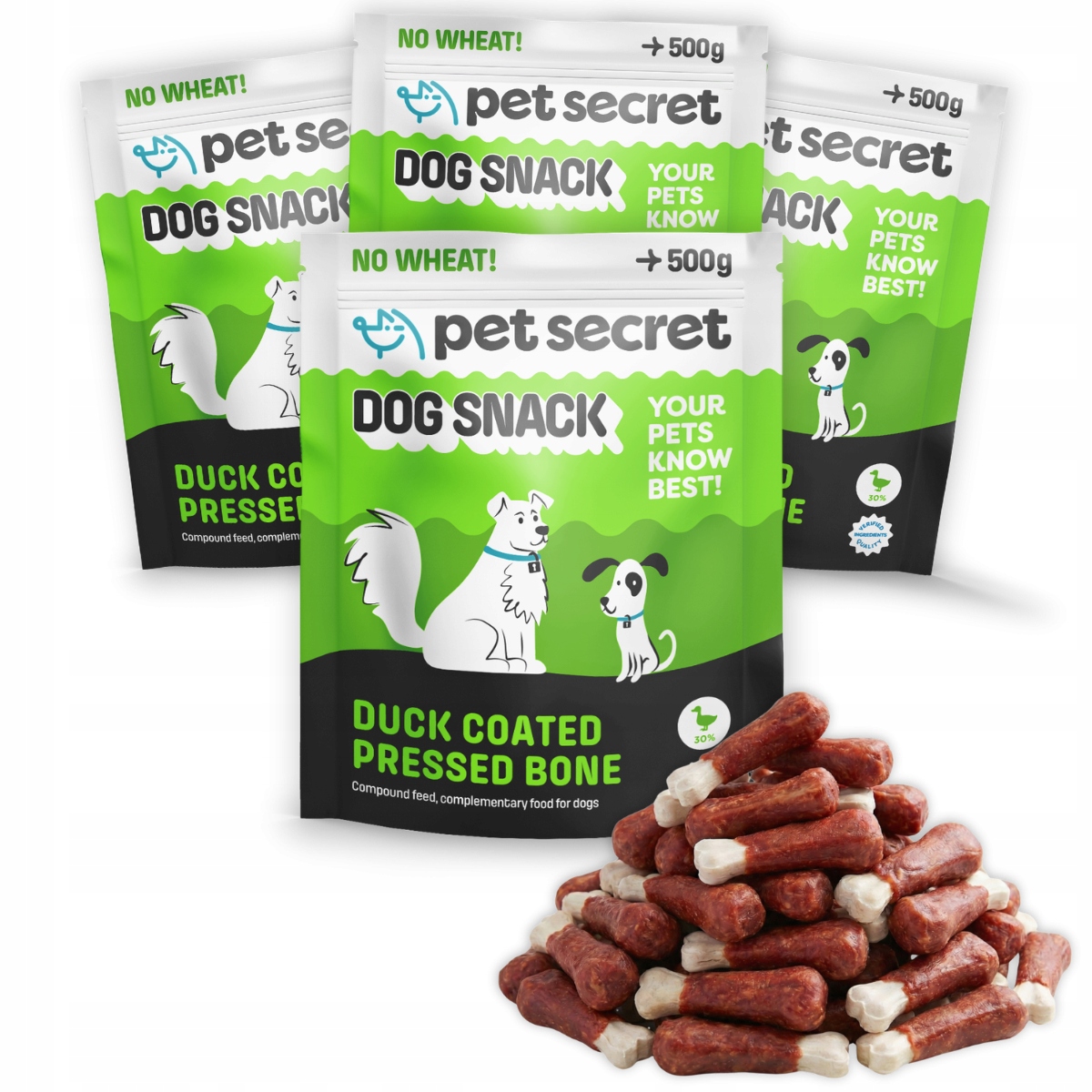 Psí pamlsek 4x500g Lisovaná kost bílá s masovou kachnou Pet Secret