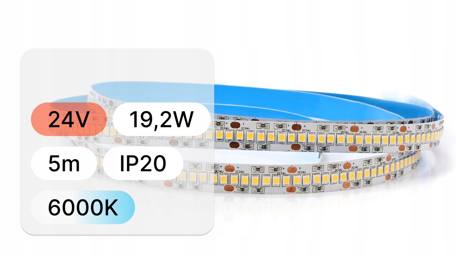 Výprodej Led pásek silný hustý 24V 19,2W 6000K IP20 240LED/m 10mm